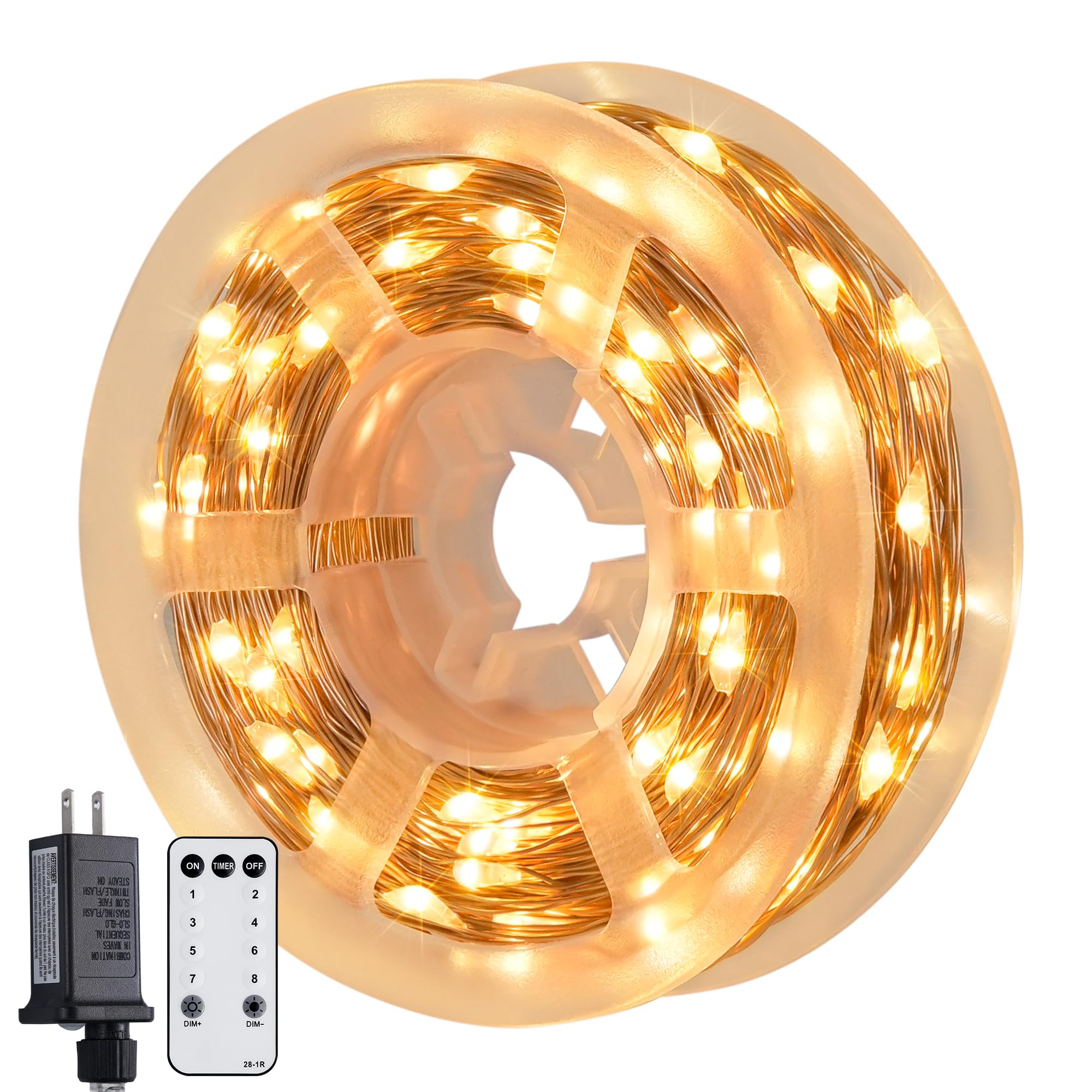 JMEXSUSS 200 LED Fairy Lights, Warm White, 66FT, Indoor/Outdoor, Remote Control, Model JMF-S-0200