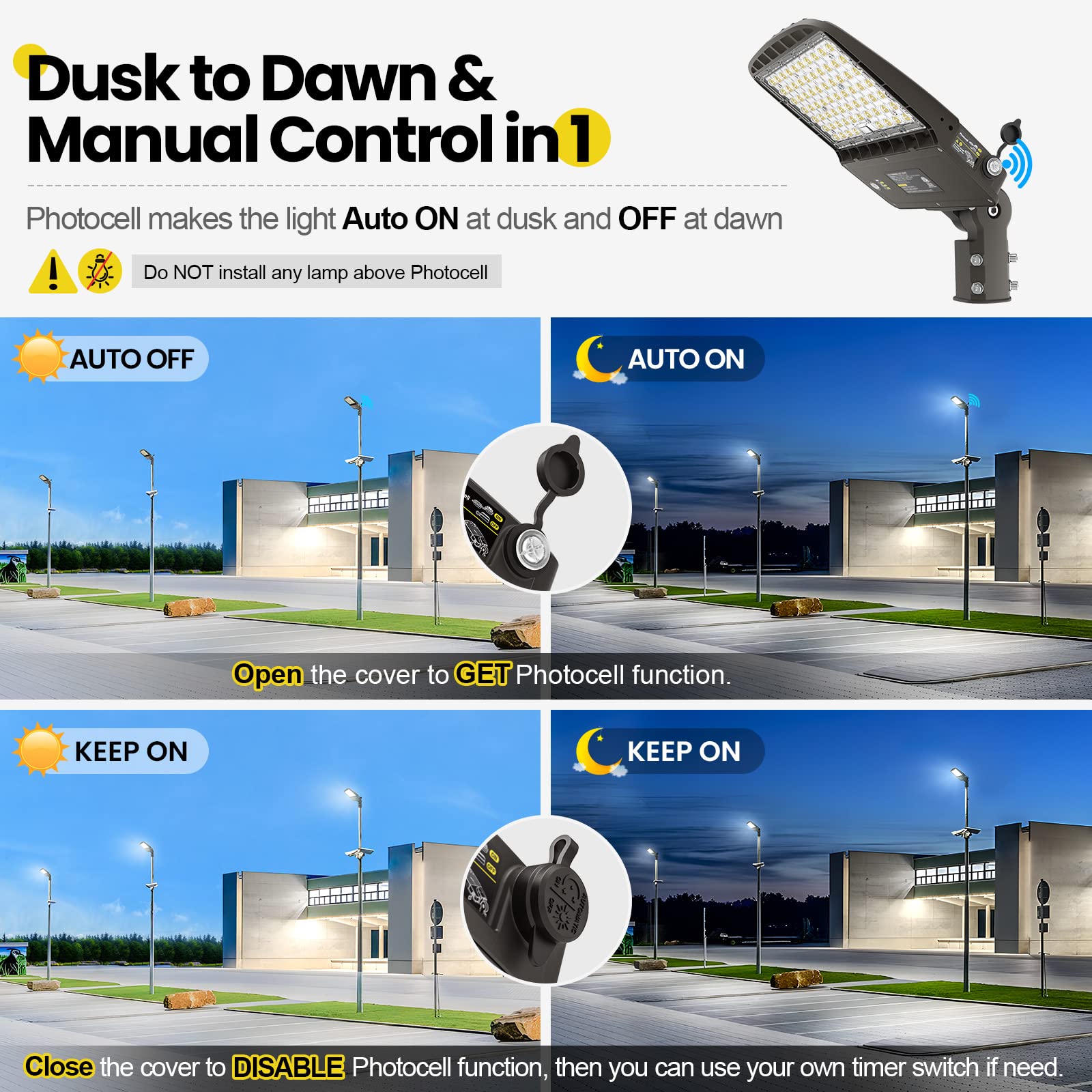 Yarbo 220W Led Parking Lot Light 200W 180W Selectable, 35200Lm(160Lm/W) 5000K Led Shoebox Light, Slip Fitter, Dimmable Parking Lot Lights Commercial With Dusk To Dawn Photocell, Area Street Pole Light