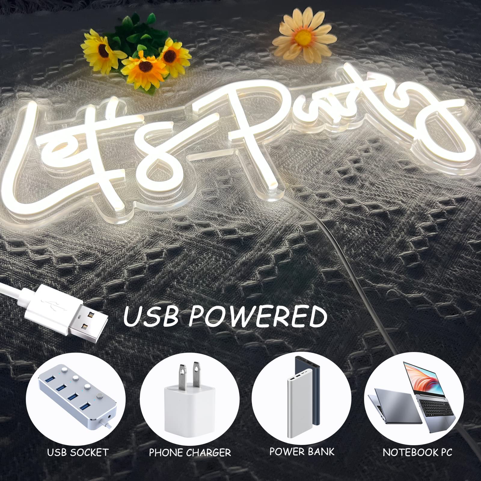 Bernicekelly Let'S Party Neon Sign - Led Wall Decor For Bachelorette, Engagement & Birthday Parties, White