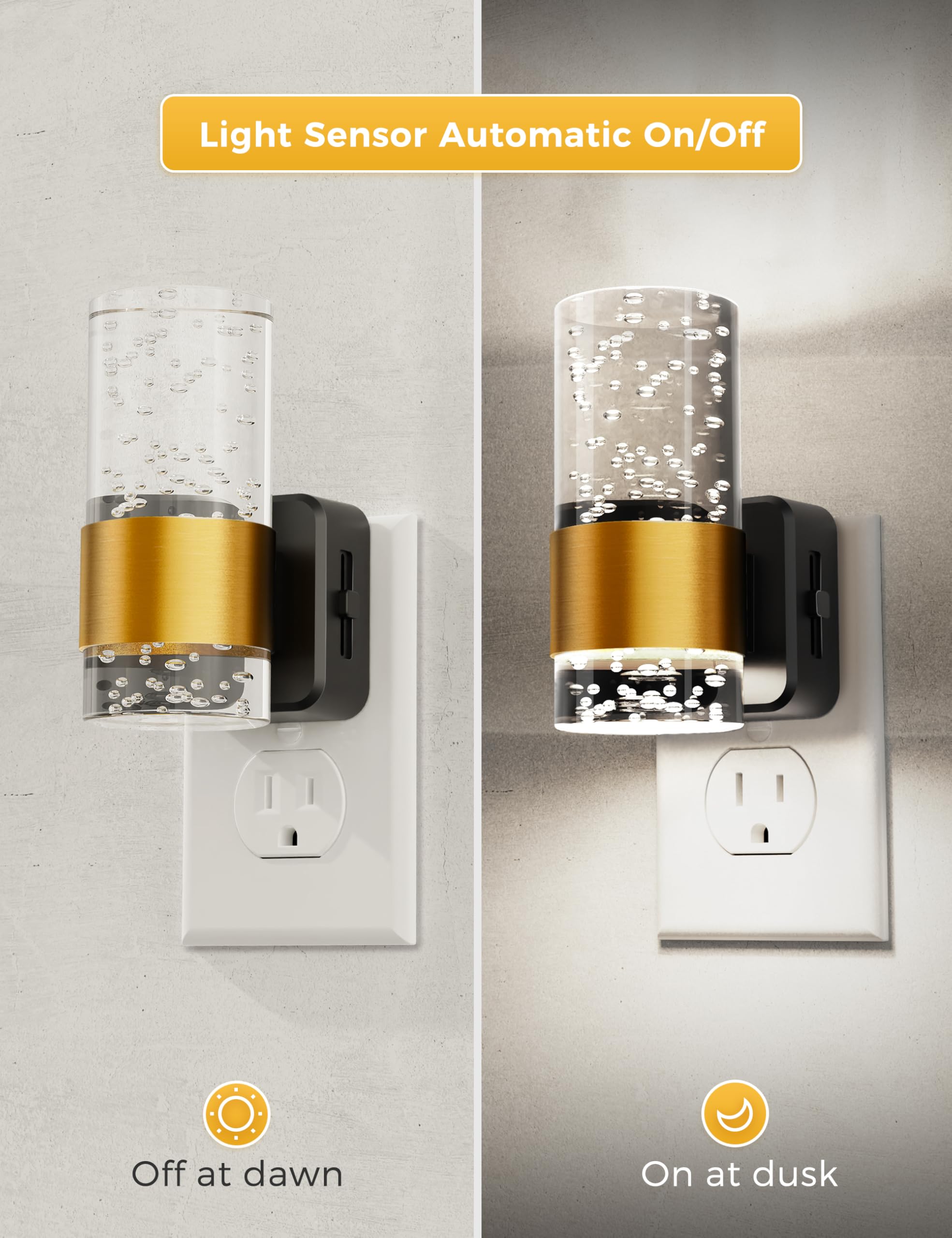 Night Light, 1-Pack Decorative Night Lights Plug Into Wall, Dimmable Night Light With Auto Light Sensor, Bright White 5000K, Wal