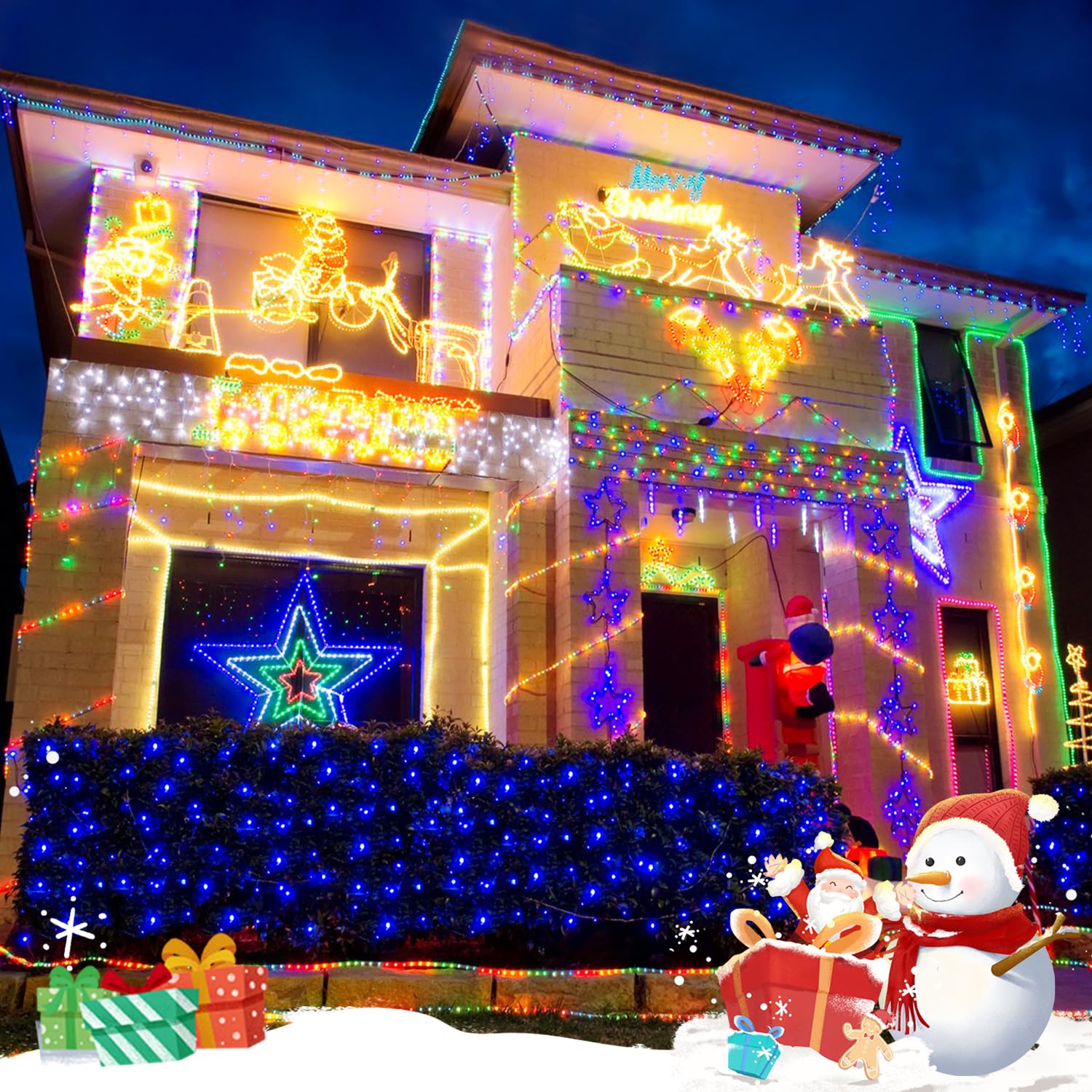 JMEXSUSS 200 LED Blue Christmas Net Lights, 9.8ft x 6.6ft, Connectable, Waterproof, Remote, 8 Modes