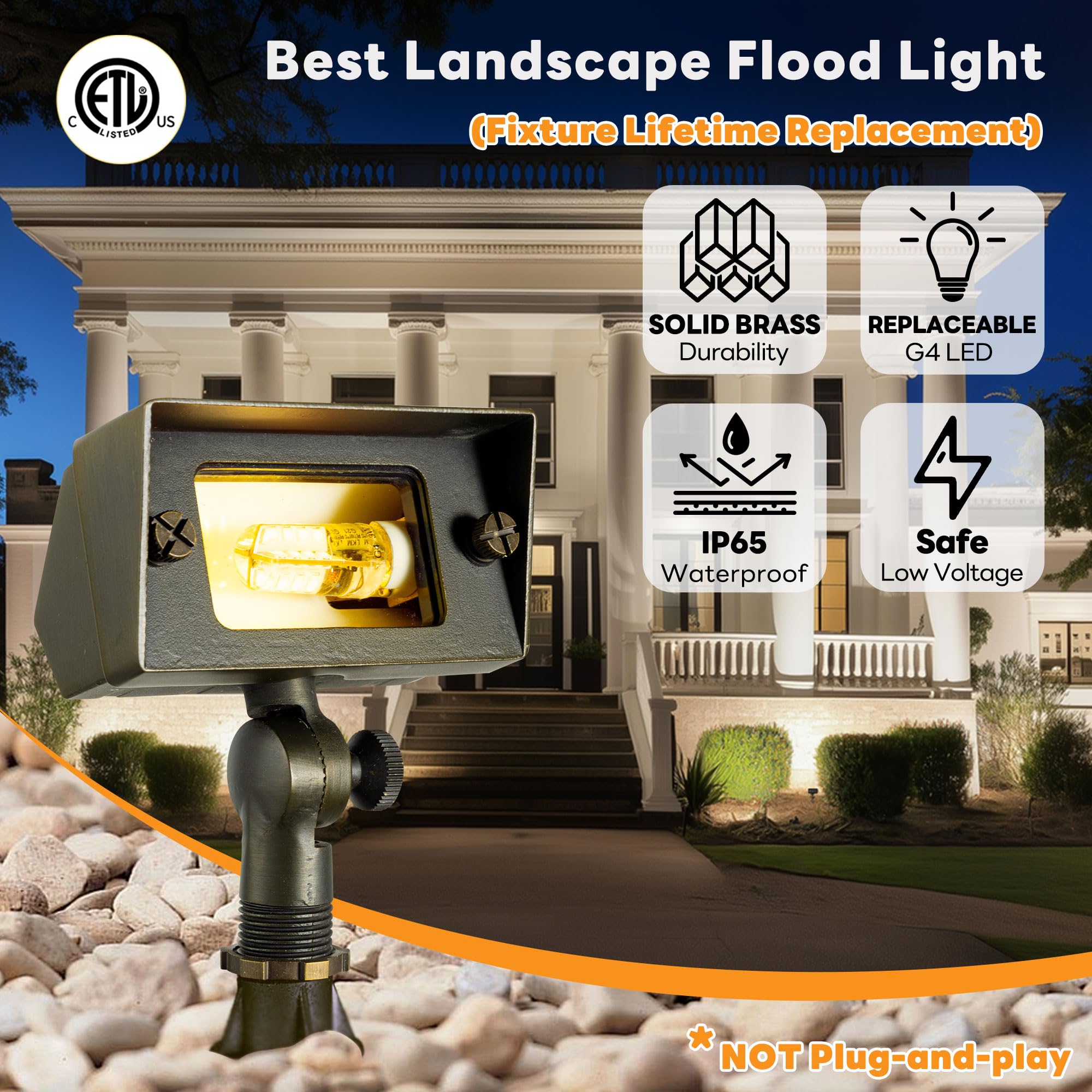 Gardenreet Brass Wall Wash Light - Led Outdoor Low Voltage Flood Lights, 12V Landscape Hardwired Ip65 Waterproof, Adjustable Ang