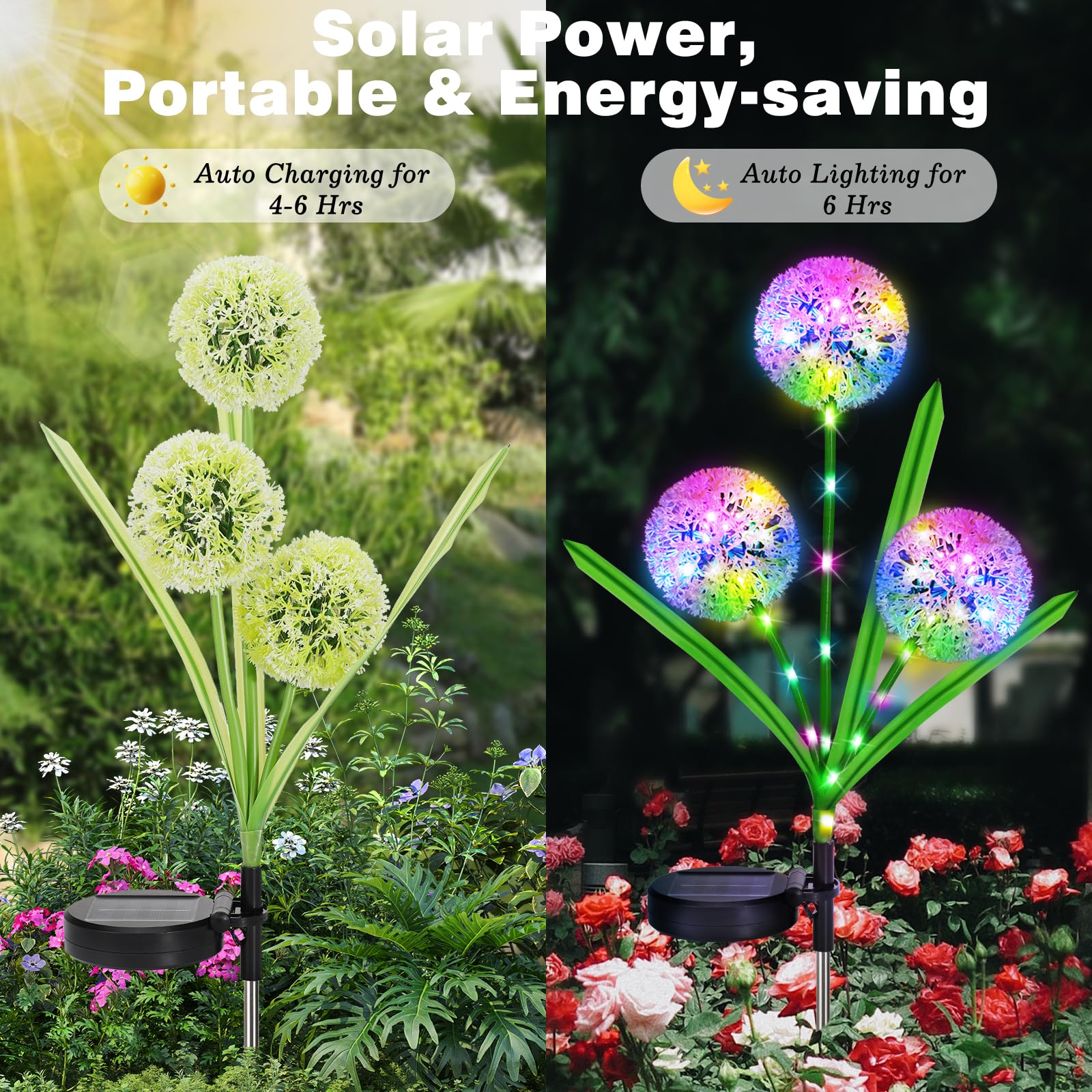 Lewondr 4th of July Decorations Solar Garden Lights, Fourth of July Red White and Blue Star Solar Lights Outdoor, Waterproof Pat