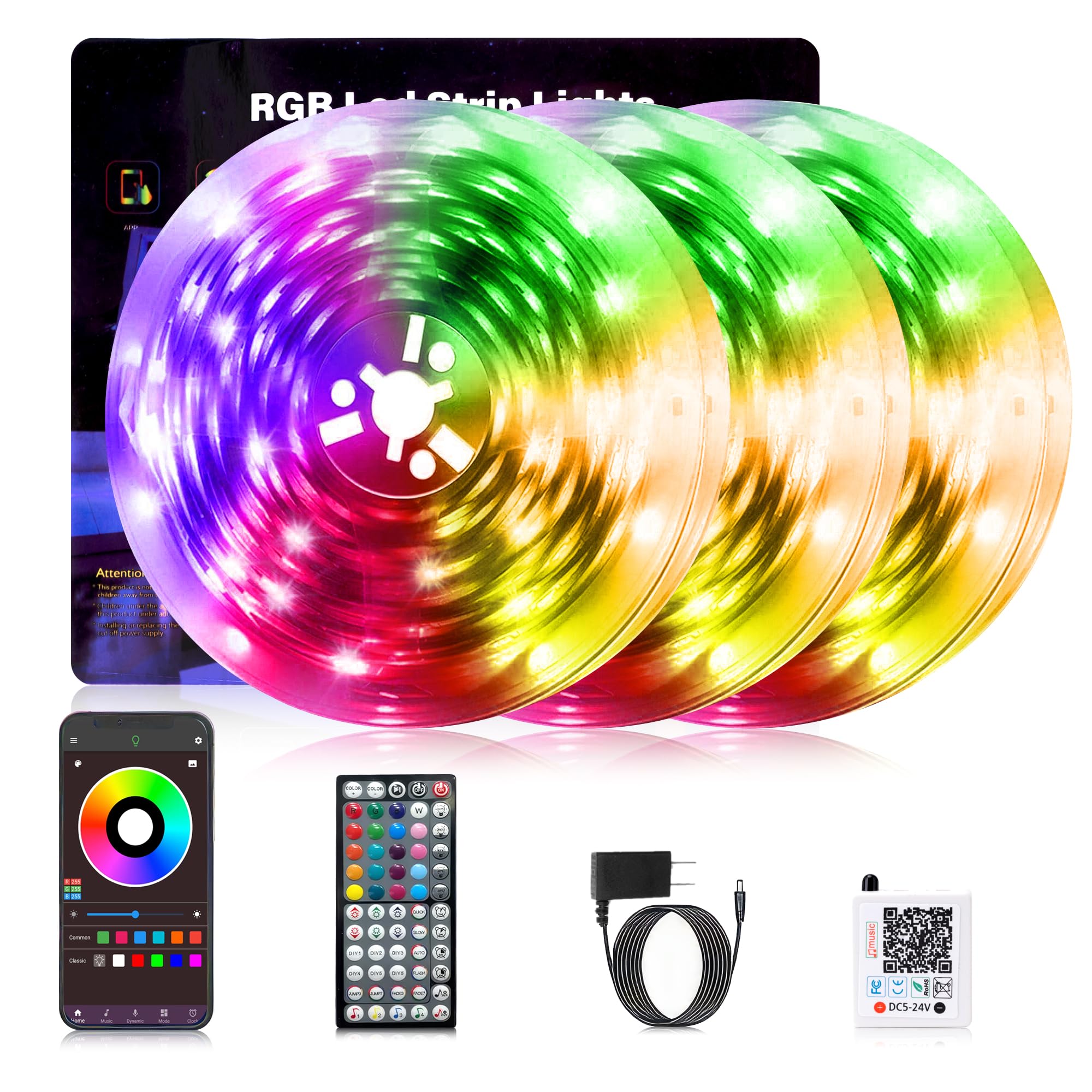 NBBUFF Led Lights for Bedroom Smart App Controlled 300FT(3 Rolls) RGB Strip Lights for Bedroom, Sync with Music, Ideal for Home 