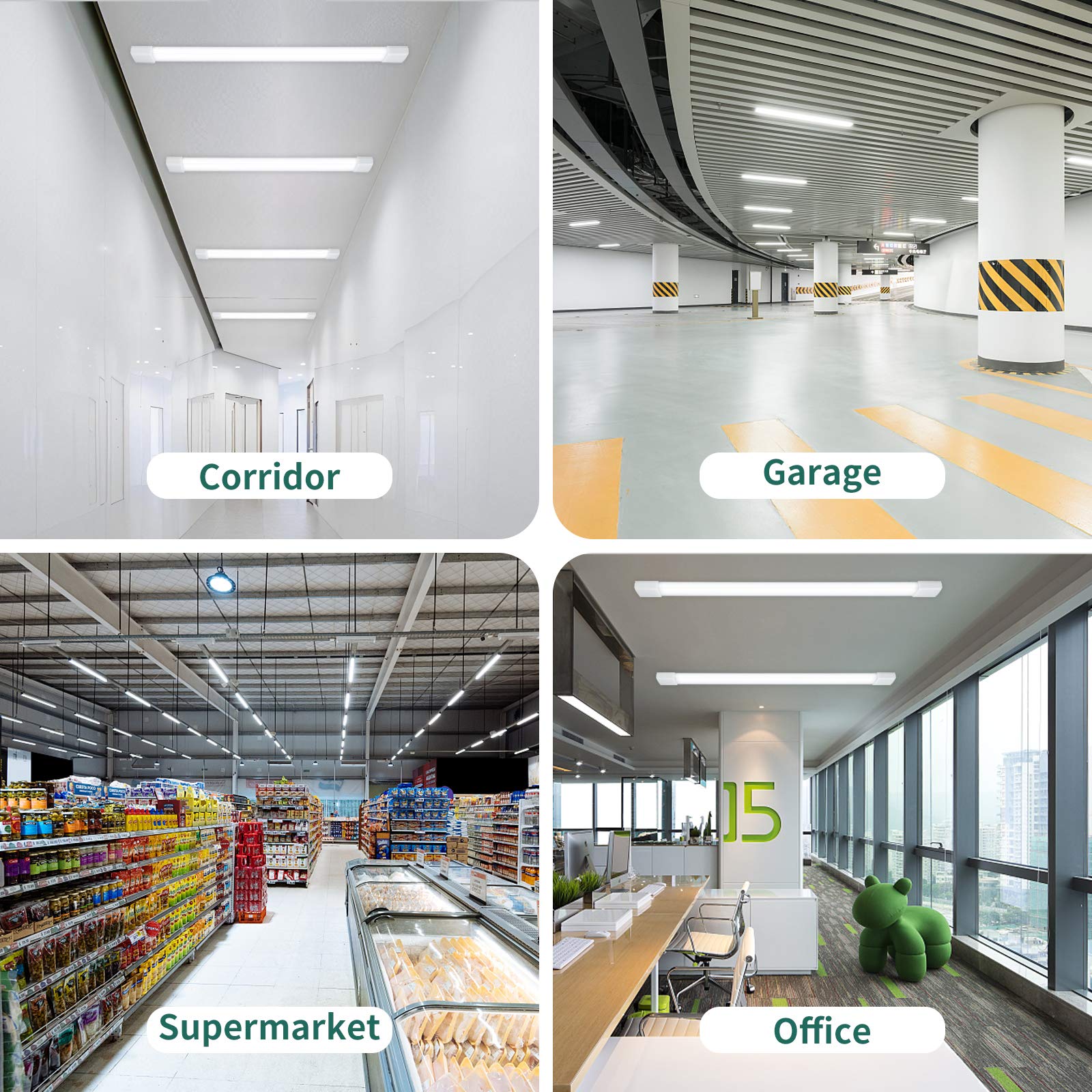 Utility Led Shop Lights Fixture With Plug 4Ft 5000K 36W 3600Lm Linkable Waterproof Led Closet Light Under Cabinet Light Ceiling