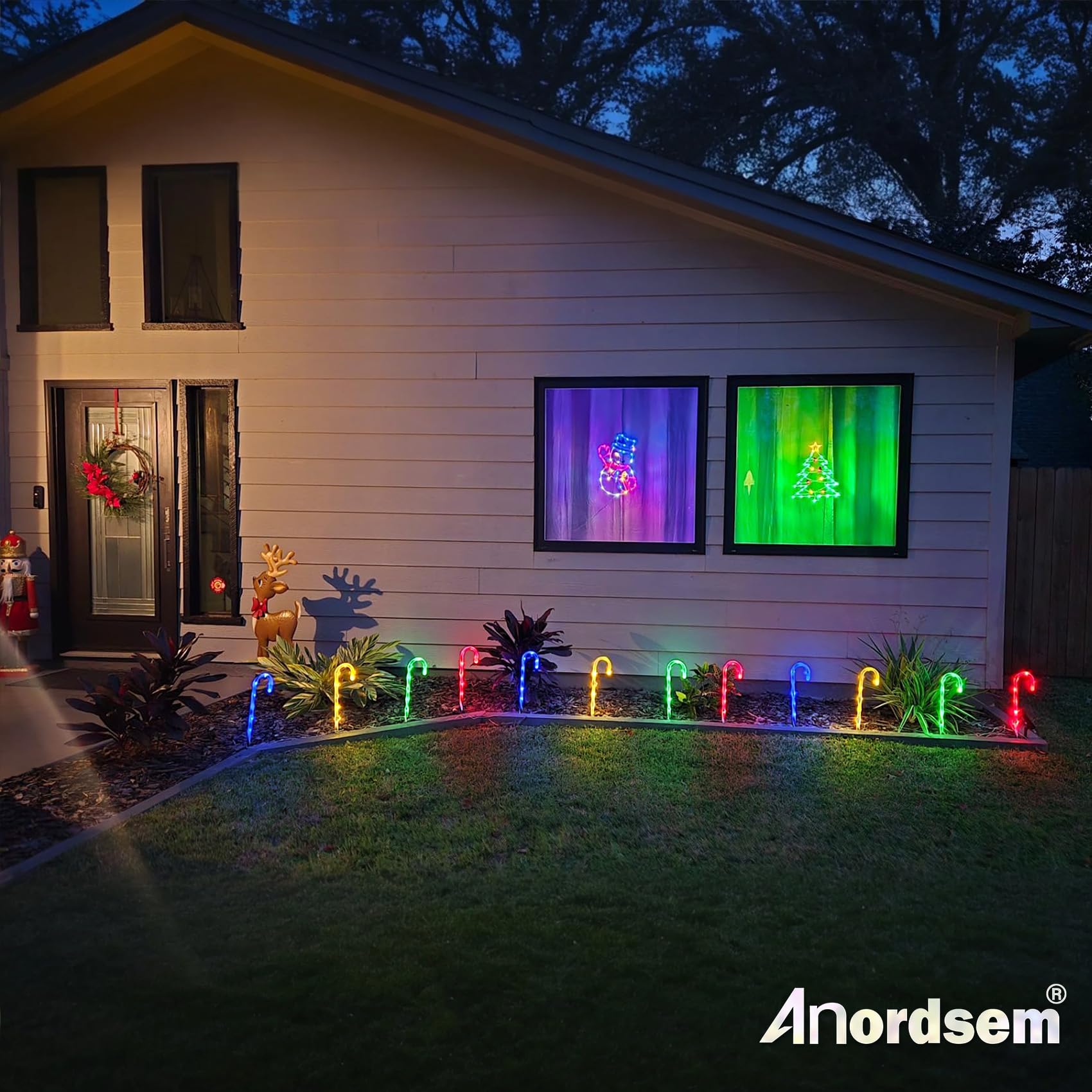 Solar Christmas Lights Outdoor Decorations: 12 Pack Candy Cane Light Colorful For Yard Decor Outside - Led Pathway Stake Lighted