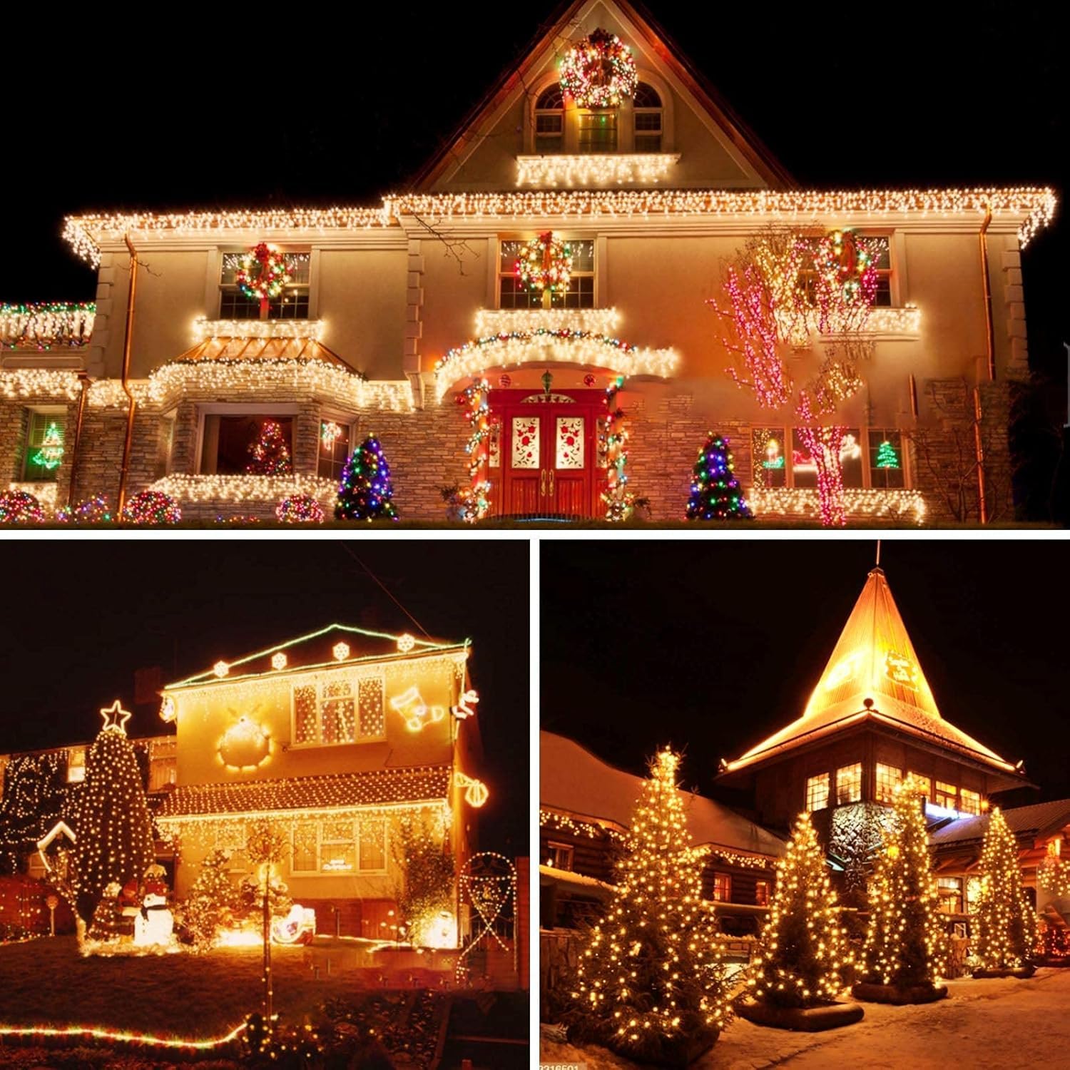 Connectable 300Led 99Ft 13Modes String Lights Indoor Outdoor | Extendable Green Wire Warm White Christmas Tree Lights With Timer