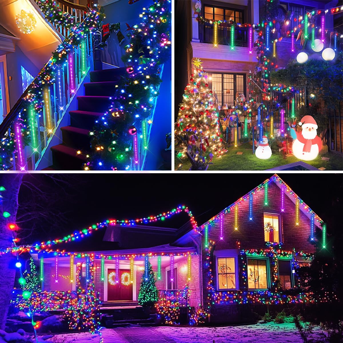 Aokudoni Christmas Lights 24 Tubes Meteor Shower Lights Outdoor, Indoor Outside Christmas Decorations Icicle Snow Falling Rain L