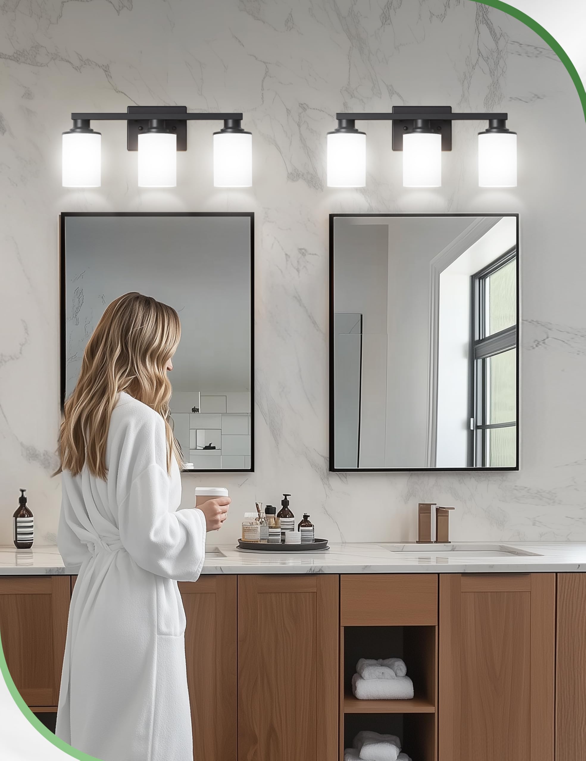 Doresshop 20 Inch Bathroom Light Fixtures, 3-Light Black Bathroom Lighting Fixtures Over Mirror With Milk Glass Shade,Modern Van