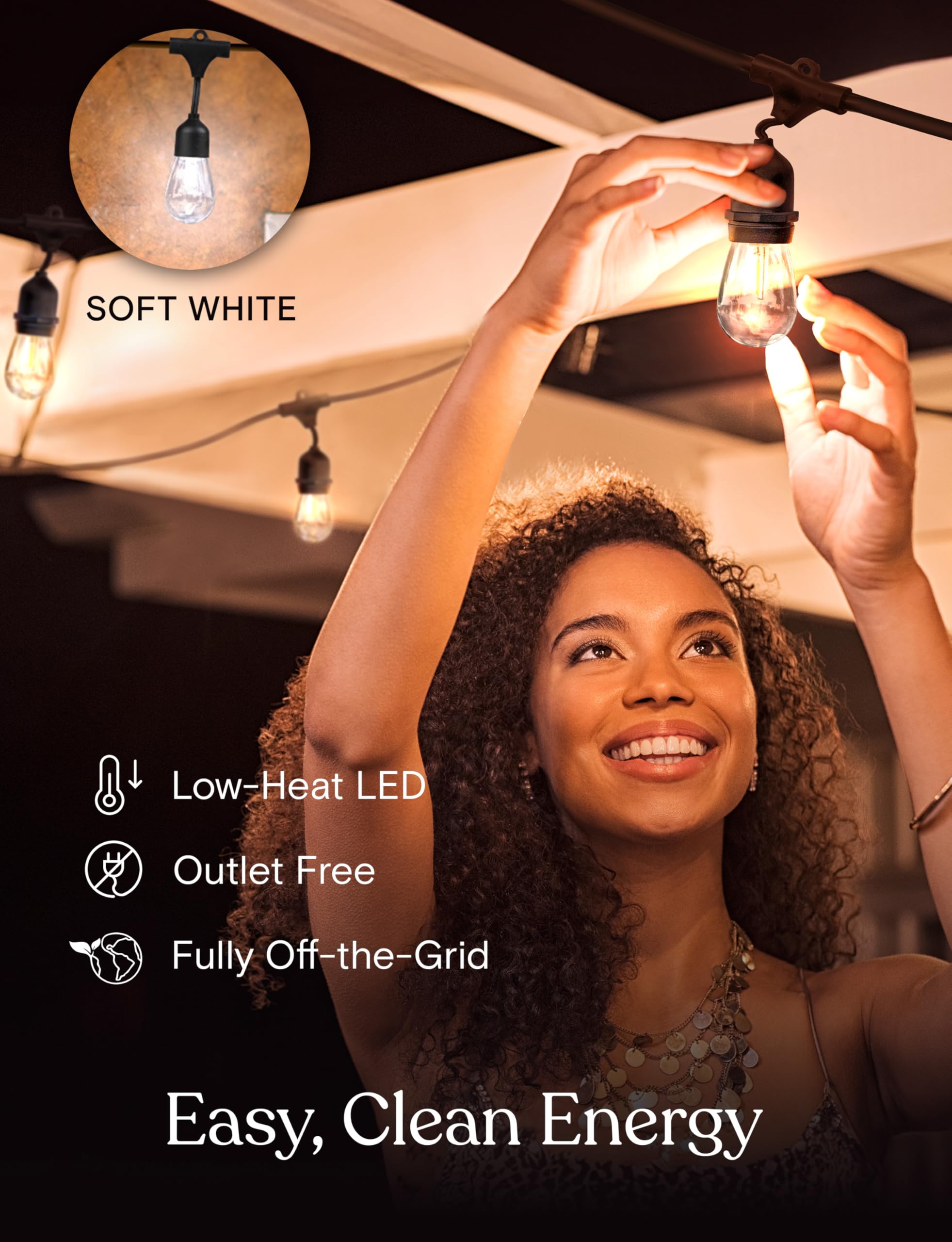 Brightech Ambience Pro Solar String Lights, 48 ft, 3000K Soft White, Shatterproof LED, Model SLR-48HG-SW-FL, Waterproof, Commercial Grade