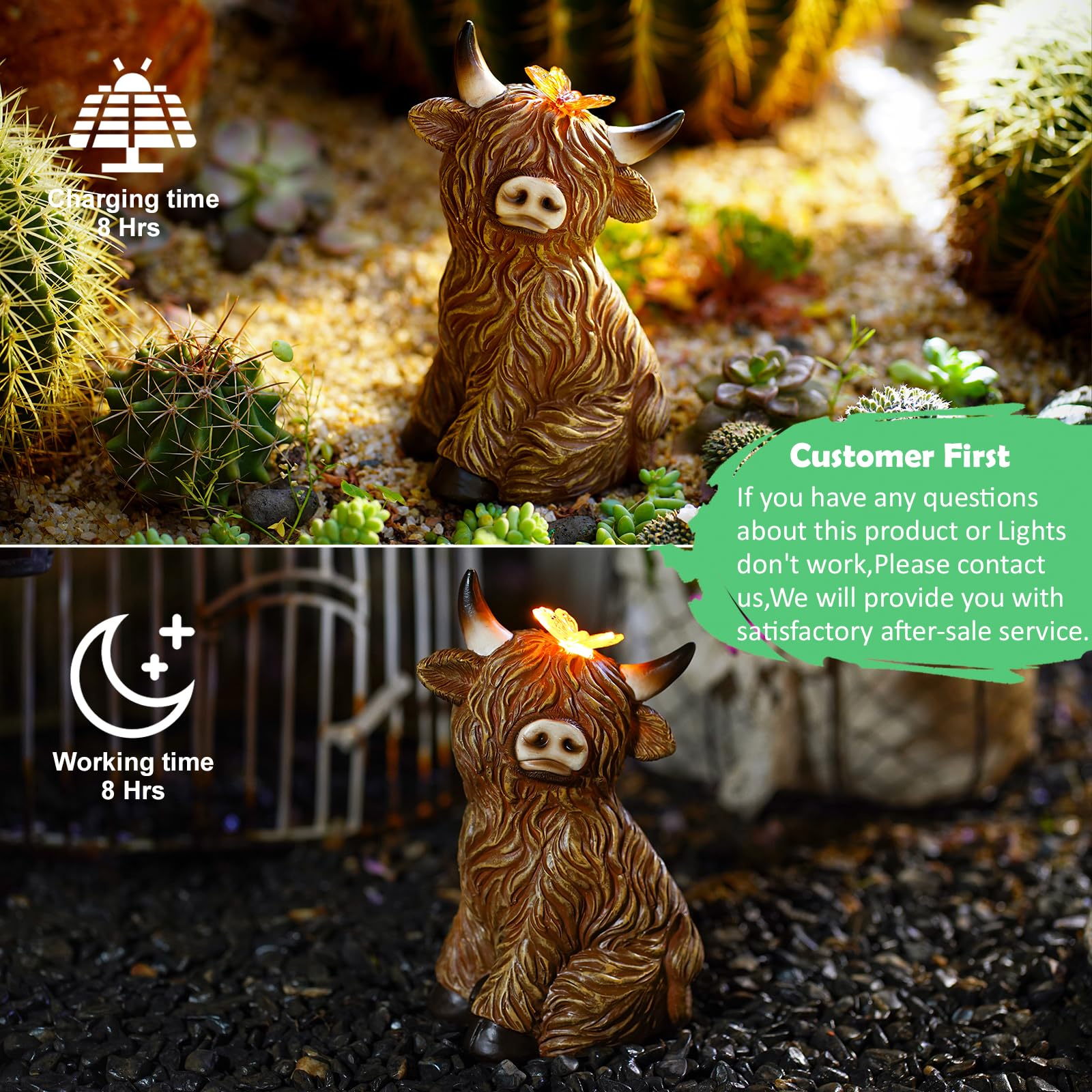 Fashionoda Solar Garden Statue Highland Cow Figurine - Outdoor Decoration With Butterfly For Garden Yard Lawn Home Decor Outside : Unique Gifts For Mom Grandma