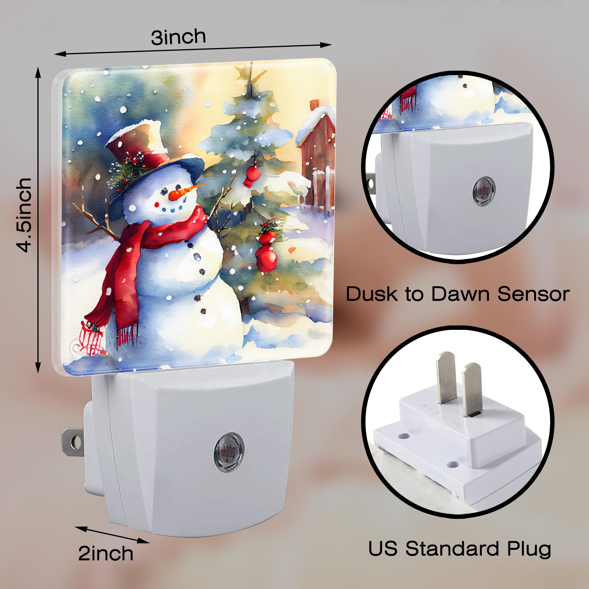 Cute Snowman With Christmas Tree Night Light Plug Into Wall, Winter Holiday Snowman Dusk To Dawn Night Light Plug In,0.5W Energy