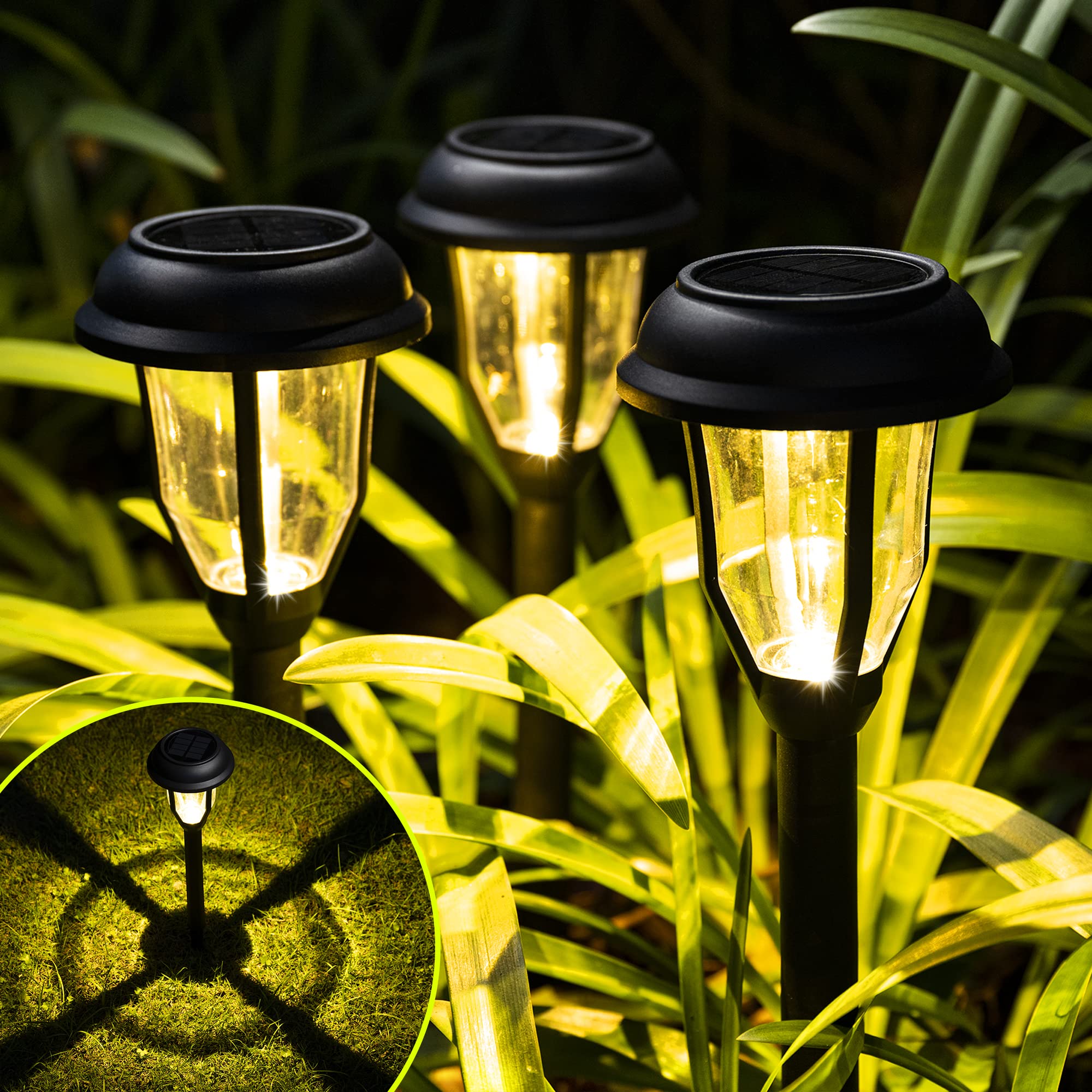 SOLPEX Solar Pathway Lights, 8 Pack, Waterproof, Warm White, Black, Model 8361-Y for Garden, Yard, Landscape, Walkway