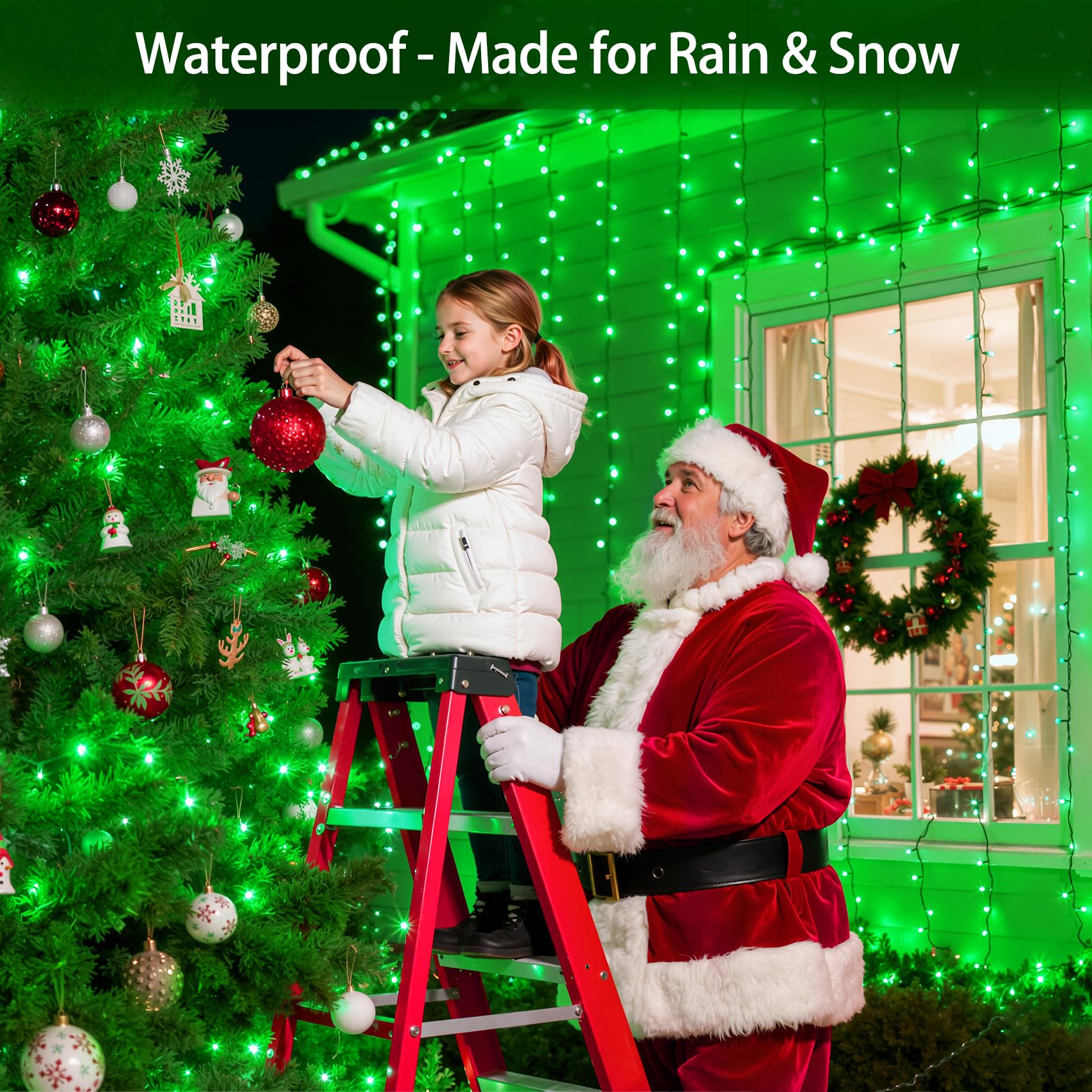 Quhuatu 1500 Led 470Ft Christmas Lights Outdoor 12 Lighting Modes Christmas String Lights With Timer  Dimmable Plug In Green Led Stringlights Waterproof For Yard Tree Wedding Party Holiday Green