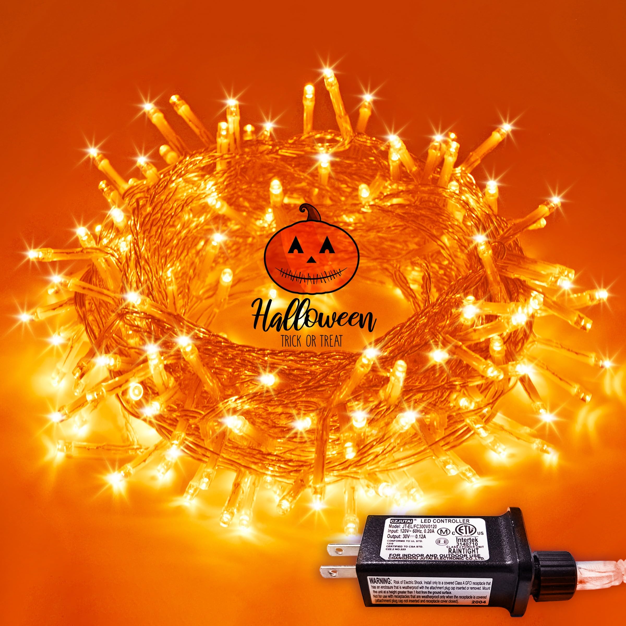 Jmexsuss 66Ft 200 Led Halloween Lights Outdoor, Connectable Halloween Orange String Lights Indoor Clear Wire, Fall Lights Plug I