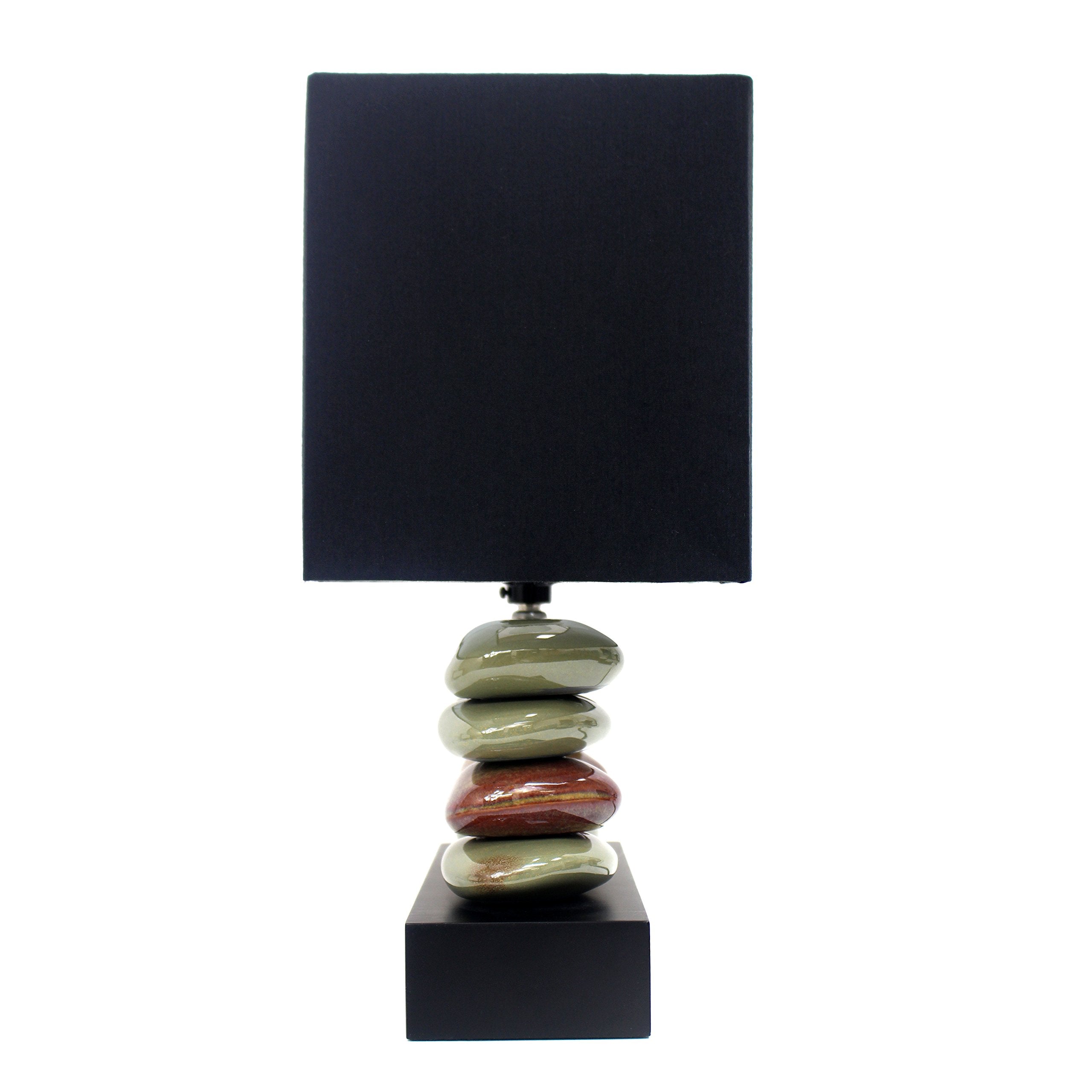 Elegant Designs LT1036-BLK Black Ceramic Table Lamp, 11.75"L x 6.50"W x 14"H, Dual Stacked Stone Design