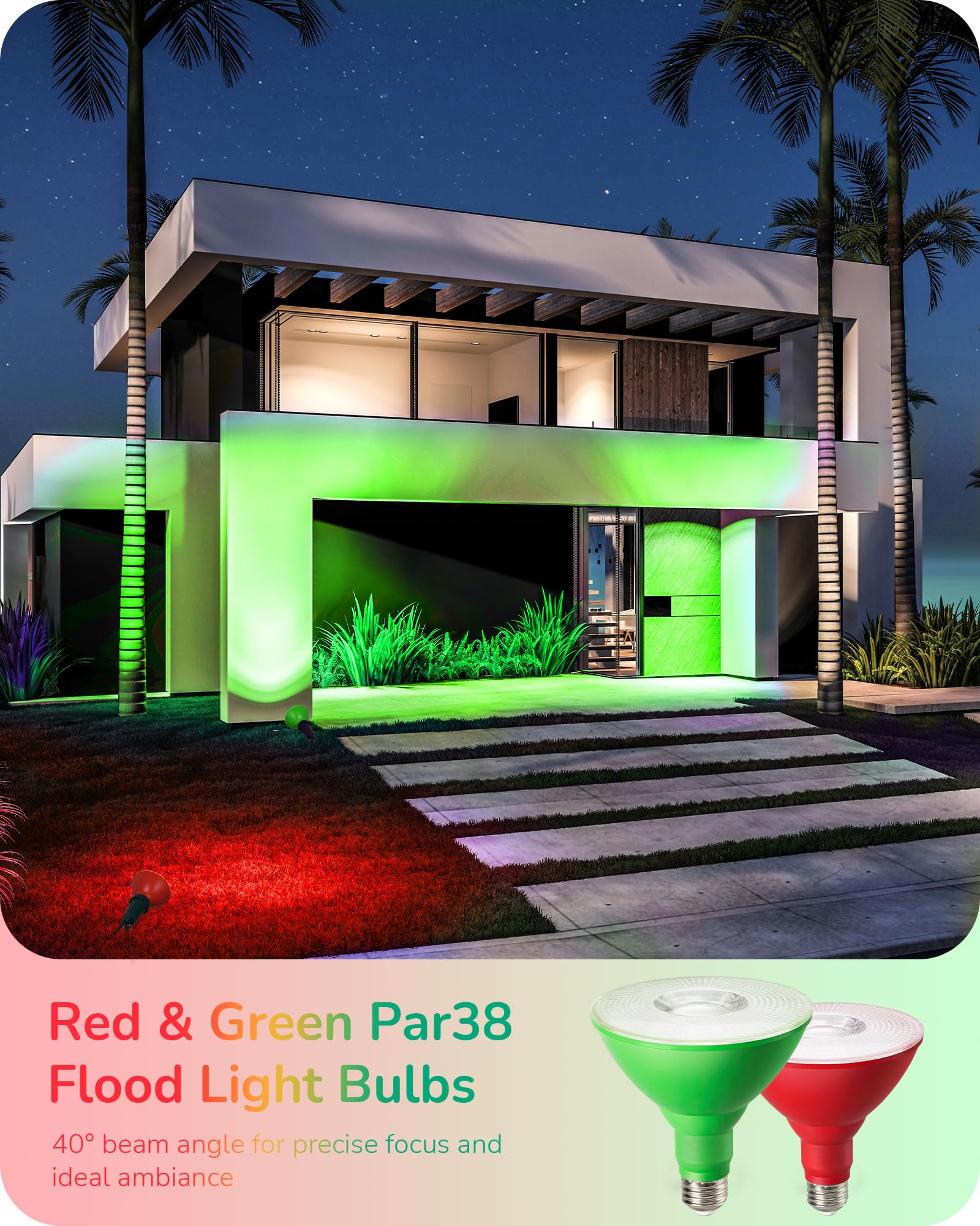 Edishine Par38 Red & Green Led Flood Light Bulbs Outdoor, Dimmable Red Green Led Light Bulb, 18W(120W Equivalent), Flood Lights