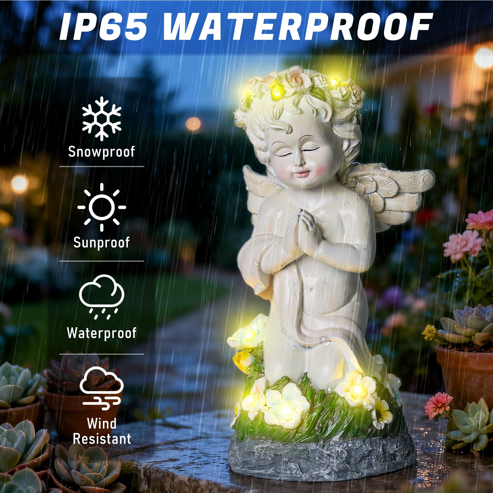 Pohabery Angel Garden Decor Solar Angel Figurines With Flower Lights Birthday Gifts For Women Angel Statue For Patio Lawn Yard Balcony Home Decor