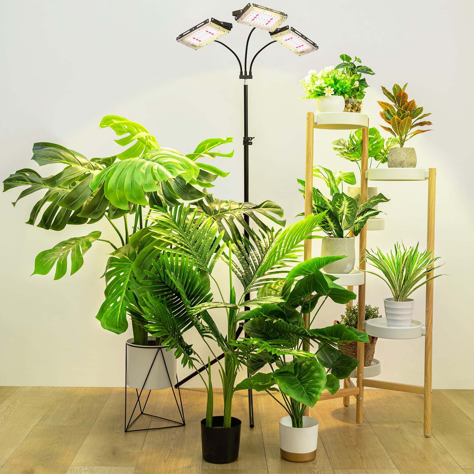 LORDEM Tri-Head Plant Grow Light with Timer, Full Spectrum Indoor LED Lamp, Adjustable Tripod, Black, Model b1101