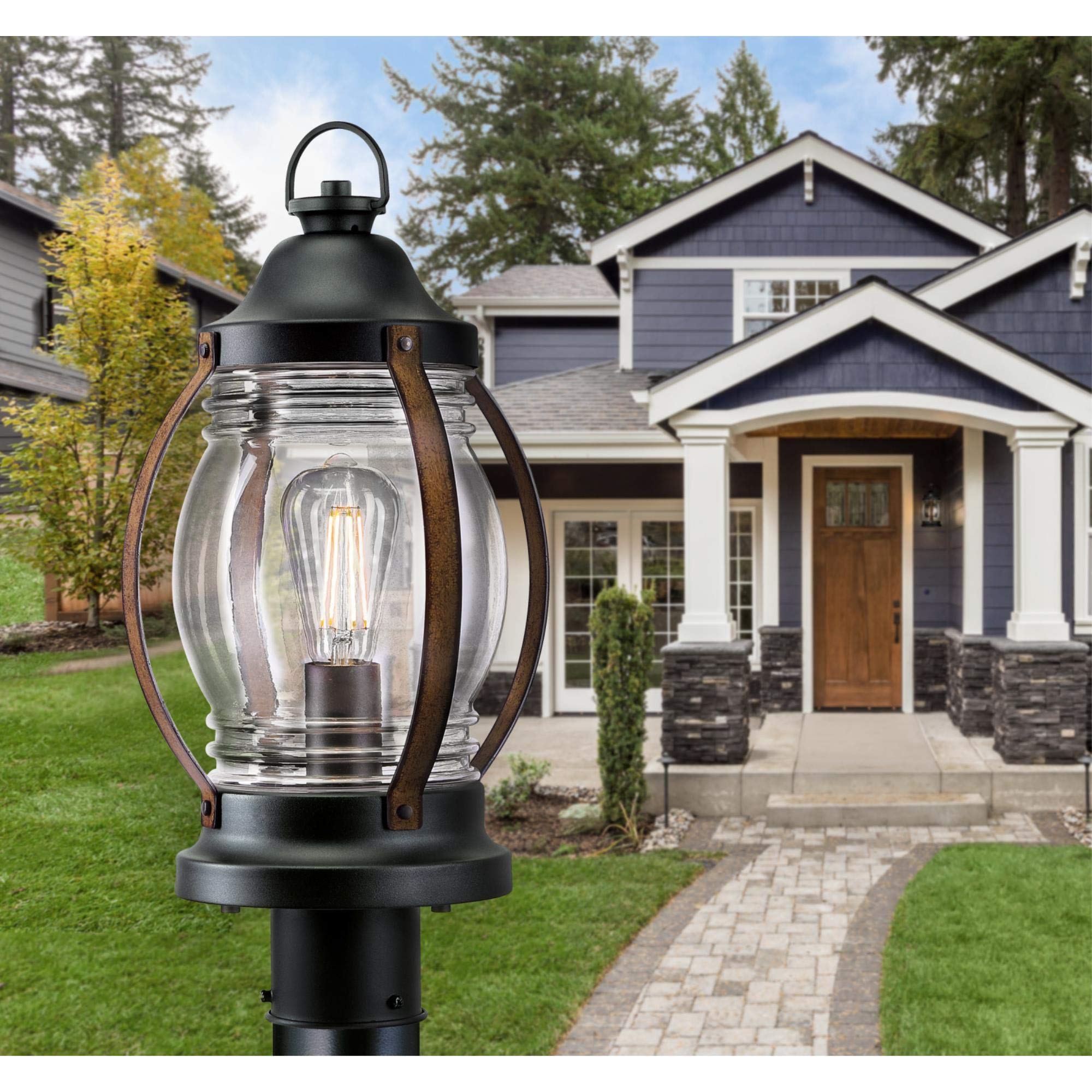 Westinghouse Outdoor Post Top Light Fixture, One-Light, Textured Black and Barnwood Finish, Clear Glass, Model 6578800