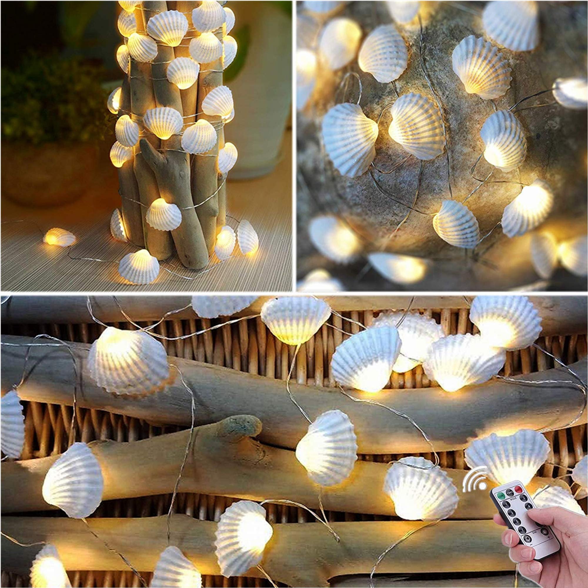 HDNICEZM Beach Seashell Decorative String Lights 14.1Ft 40 Warm White LED Waterproof Battery Operated Ocean String Lights for Be