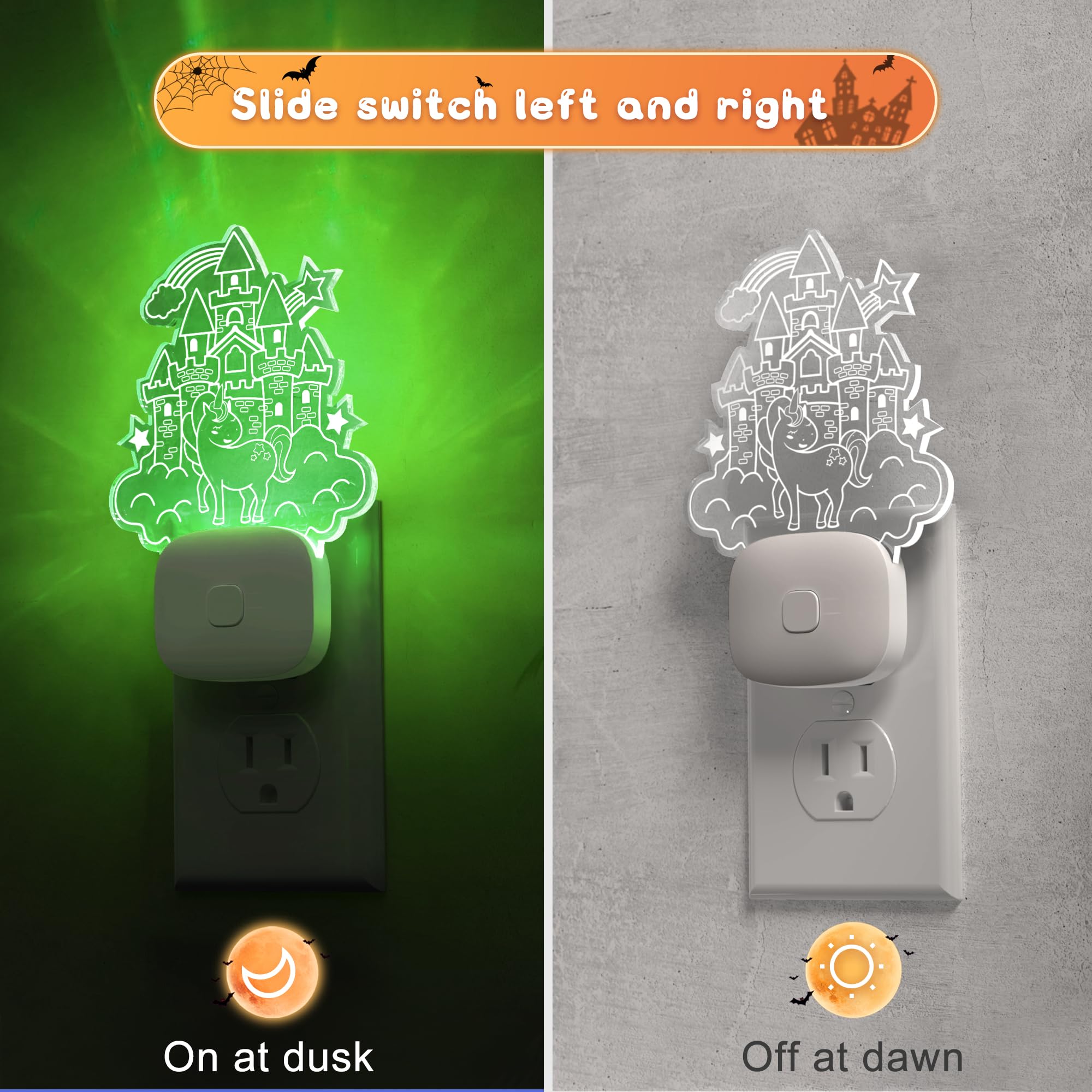 L LOHAS LED Night Light, Acrylic Carved Castle Design, 8-Color Changing, Dusk to Dawn Sensor, Model GY10309CAUS, Plug-in for Kids