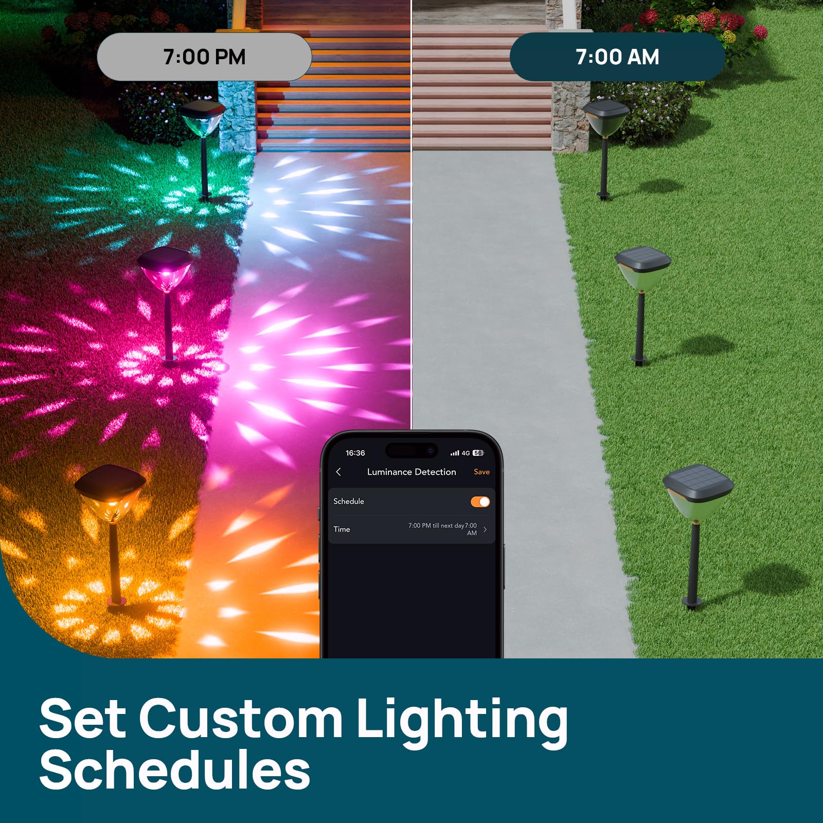 Linkind Smart Solar Pathway Lights SP6 - 4 Pack, Color-Changing, USB & Solar Charging, High-Impact ABS Plastic, Multicolor Lighting