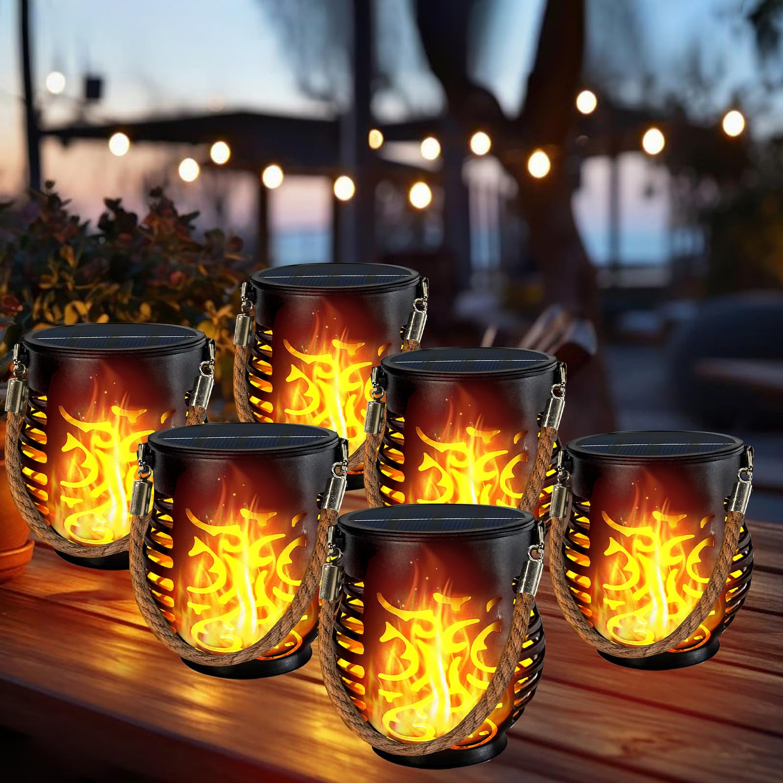 6 Pack Solar Lights Outdoor Waterproof, Solar Lantern with Realistic Flickering Flame, Auto On/Off Solar Powered Garden Light wi