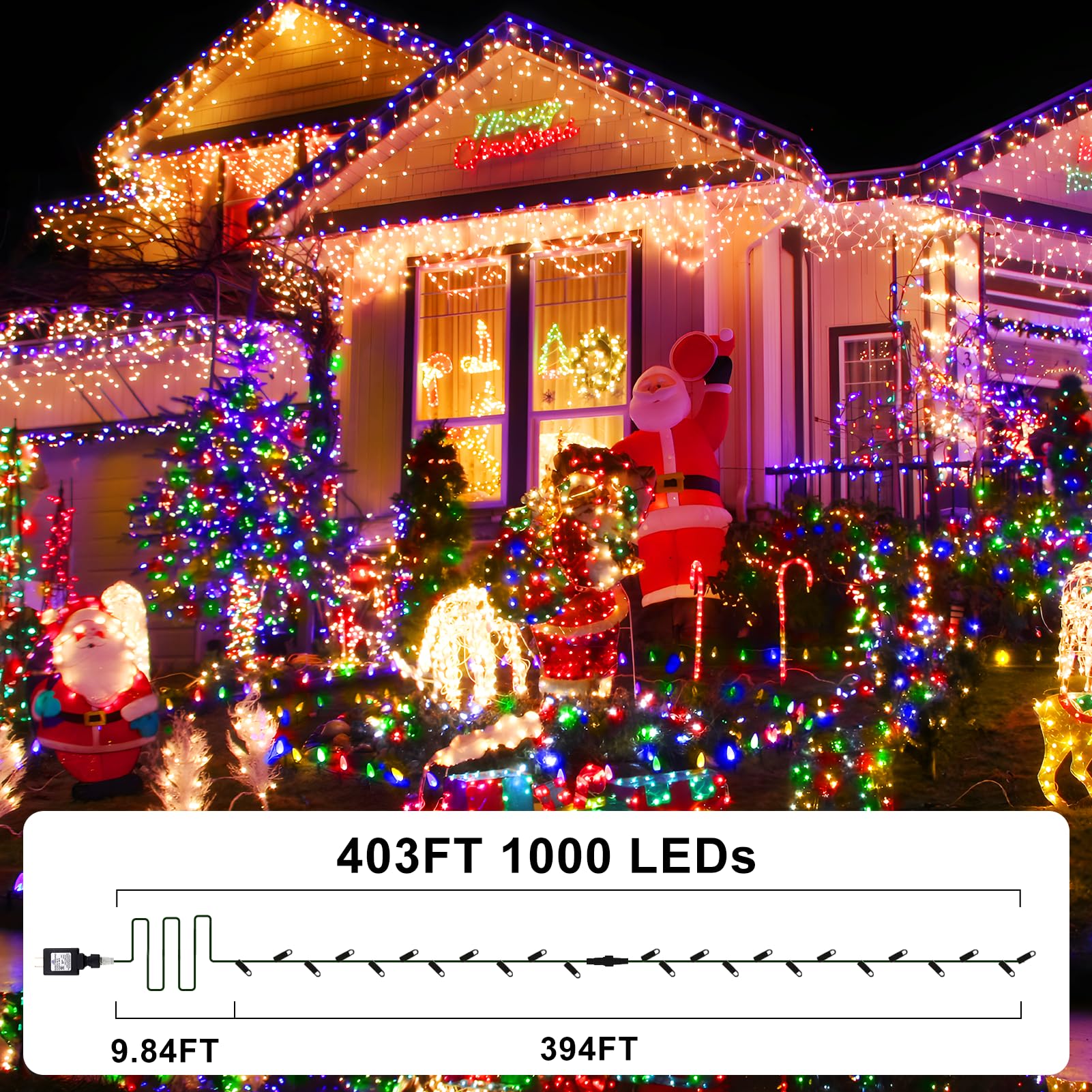 Knonew Led Christmas Lights 403Ft 1000 Bulbs Color Changing Waterproof Fairy Lights For Outdoor, Warm White To Multicolor, Model Bg-Cl3M3-306L01