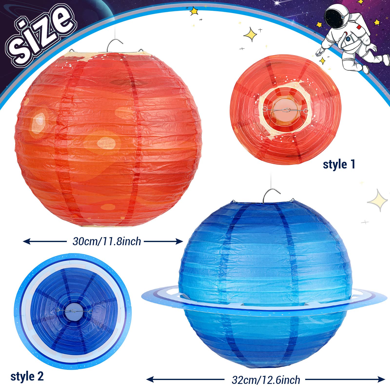 Hortsun 8 Pack Planet Paper Lanterns - Colorful Hanging Space Decorations For Birthday Parties