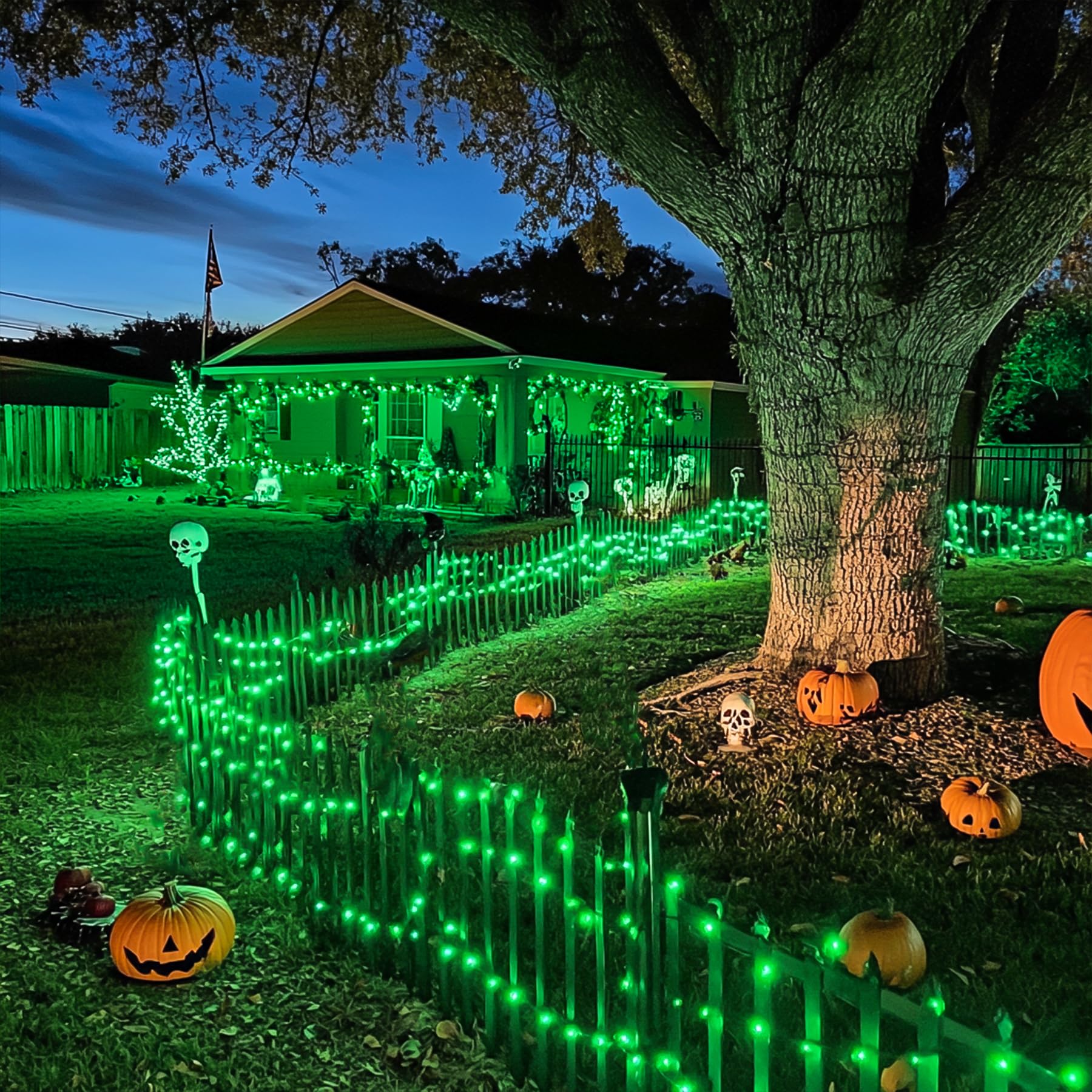 Jmexsuss 2 Pack Green Solar Halloween Lights, Total 400 Led 151Ft Green Solar Lights Outdoor Waterproof, 8 Modes Green Halloween