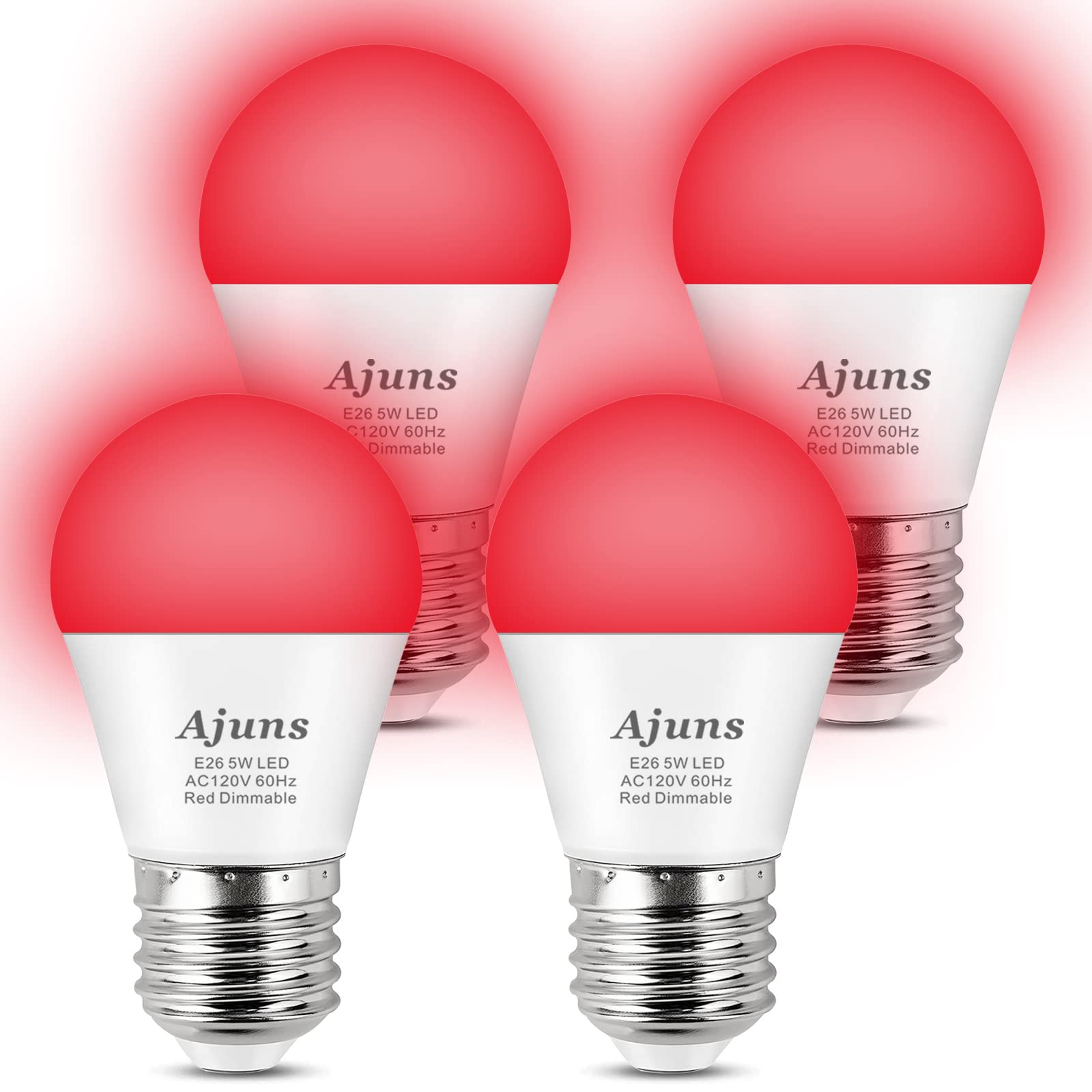 Ajuns LED Red Sleep Light Bulb, Dimmable 5W (40W Equivalent), 625nm Blue Light Blocking, 4-Pack, E26 Base