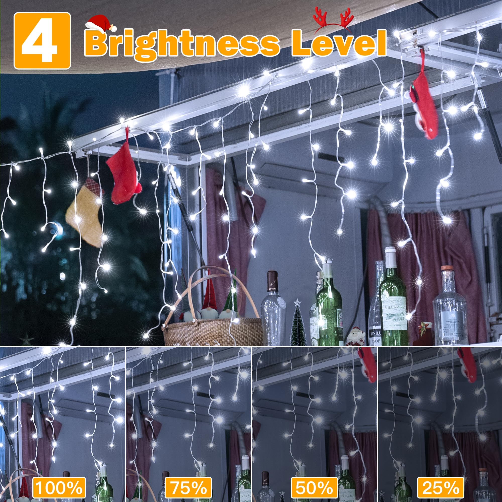 Ollny Cool White Icicle Lights, 720 Led, 60Ft, Waterproof, Remote Control, 8 Modes, Model Hg-29V721Bc For Indoor/Outdoor Decorations