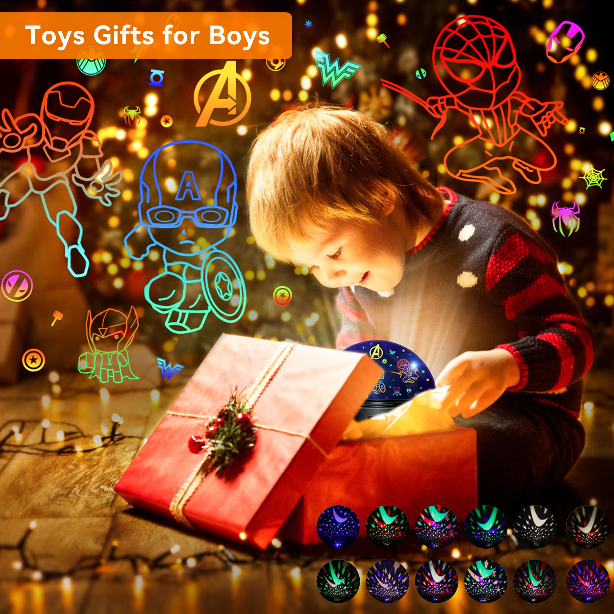 MOKOQI Superhero Night Light Projector for Kids, 360° Rotation, Black, Model NO.012-1761, Includes Spiderman Figurine, Timer