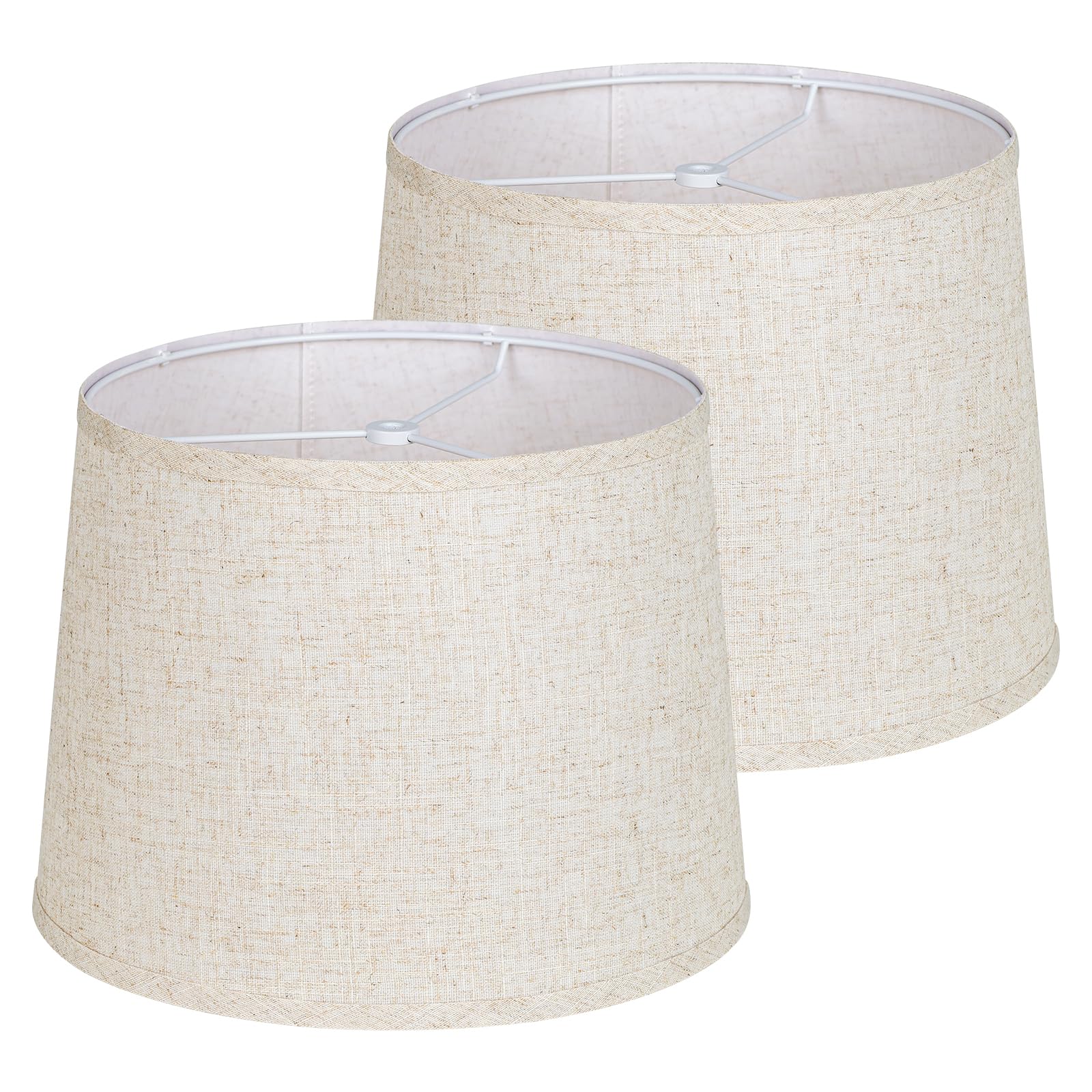 KOZEOTA Drum Lampshades Set of 2, Beige Natural Linen, 11.3in Top x 13.3in Bottom x 9.9in High, Model LS2P