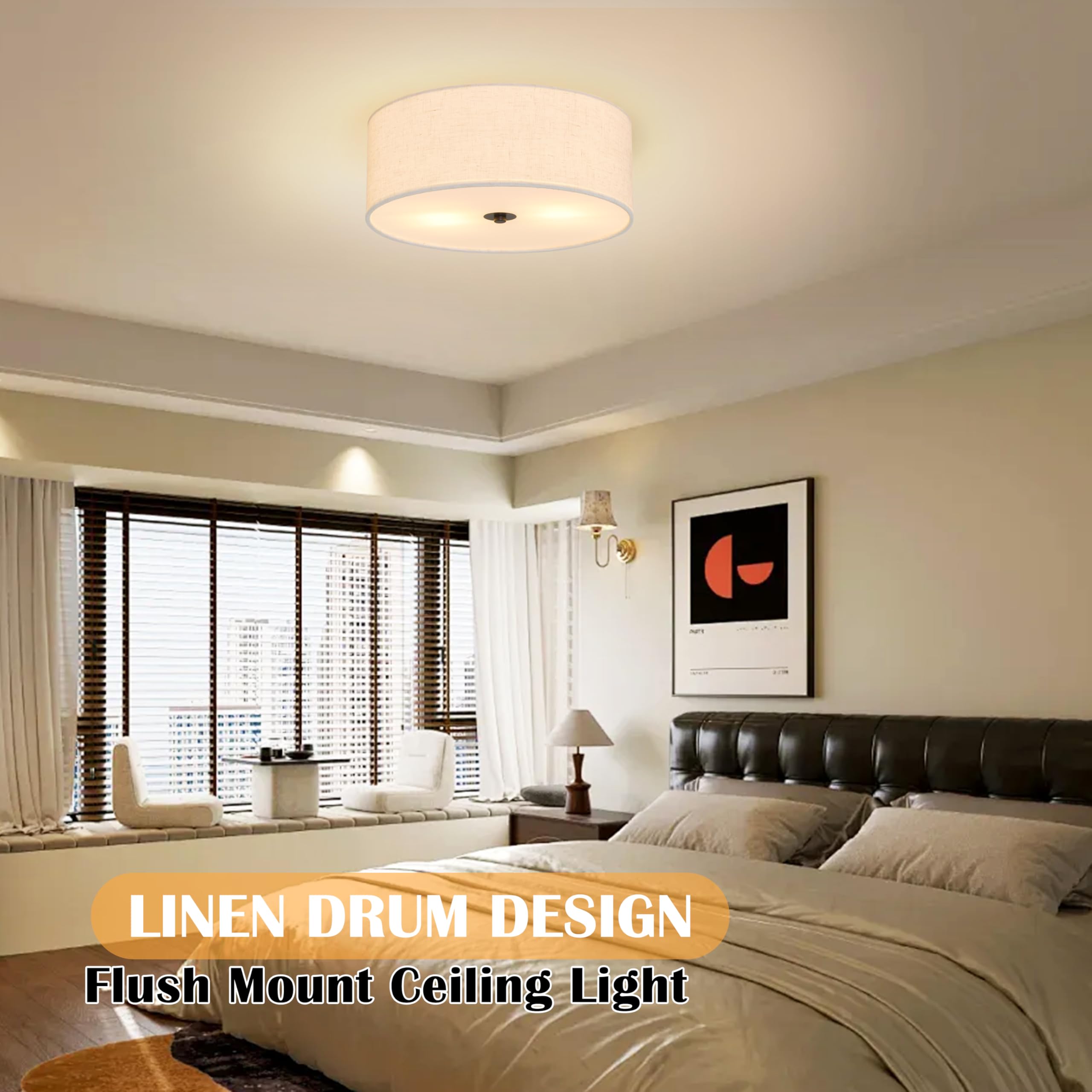 Bagood 15.7 Inch 3-Light Drum Modern Black Ceiling Light Fixture Flush Mount Ceiling Light Fixture Dimmable Close To Ceiling Lig