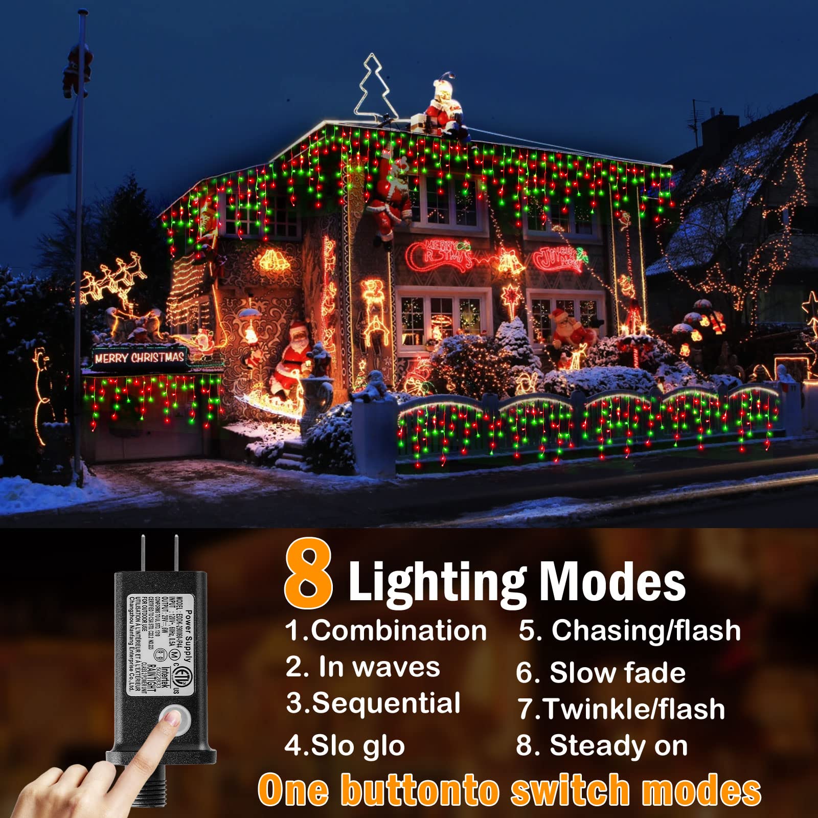KNONEW Outdoor Decorative String Lights, 400 LED, 33ft, 8 Modes, Red and Green, Clear Wire, Fairy Curtain Light for Holiday Decor