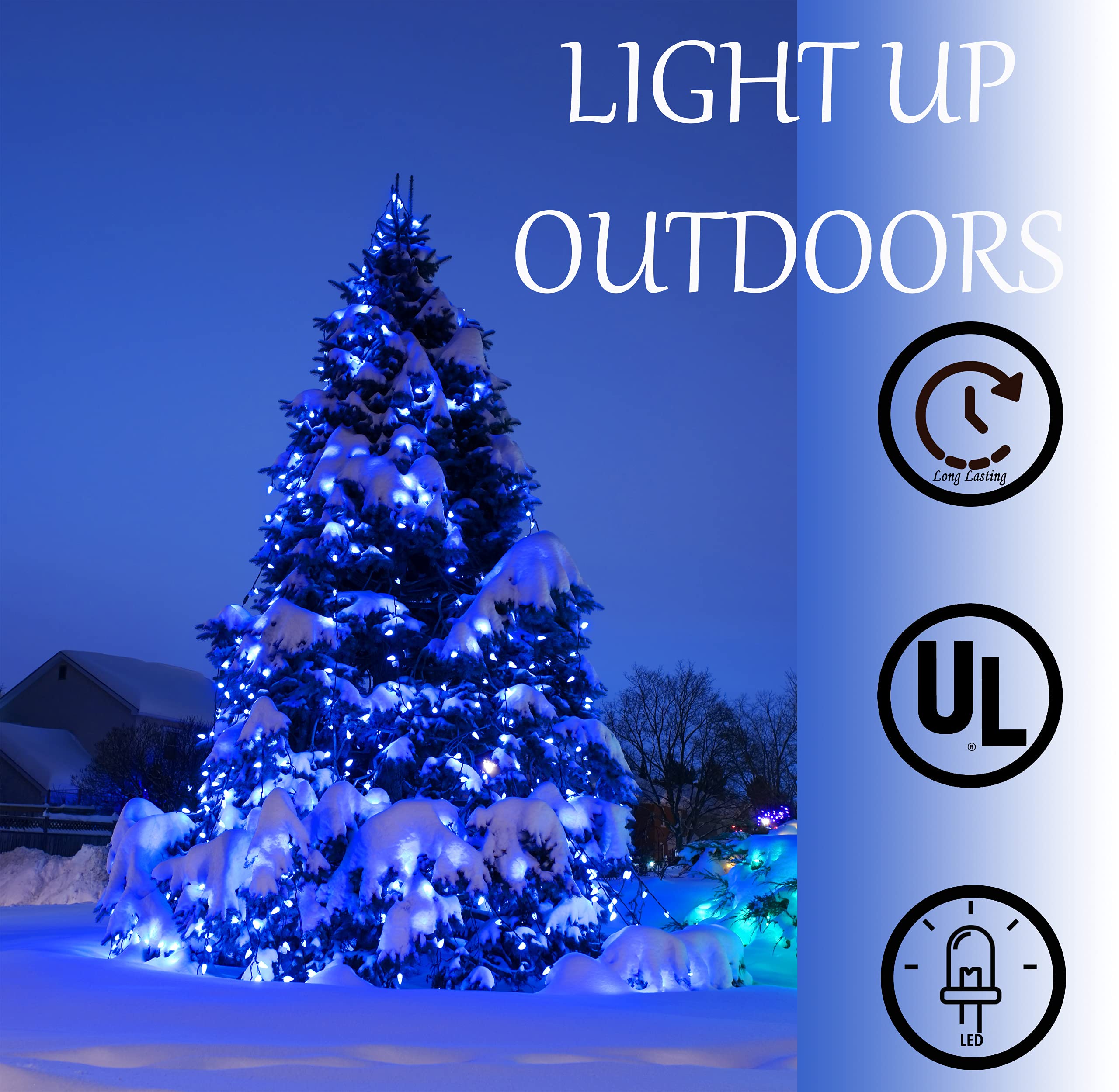 Holiday Essence Blue Led Xmas String Light 100 Count Green Wire 26.9 Ft Incandescent Hanukkah Traditional Light For Indoor Outdo