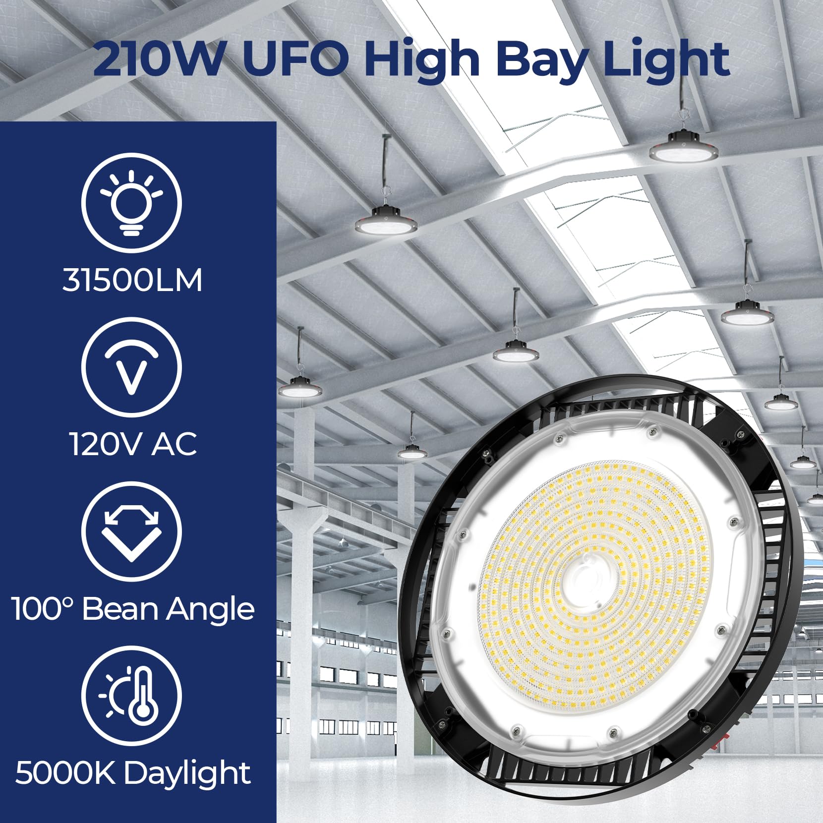 Cinoton 210W Ufo Led High Bay Light  Aluminum Led Shop Lights With 31500Lm  5000K Commercial Bay Lighting For Warehouse Garage Workshop Factory  6  Cable & Safety Rope  Etl Listed 4 Pack
