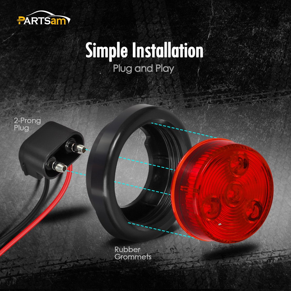 Partsam 10X Red 2 '' Round Sealed Clearance Marker Light 4Led Grommet & Pigtails W Reflex Lens, [Dot Approved] 2 Inch Round Led