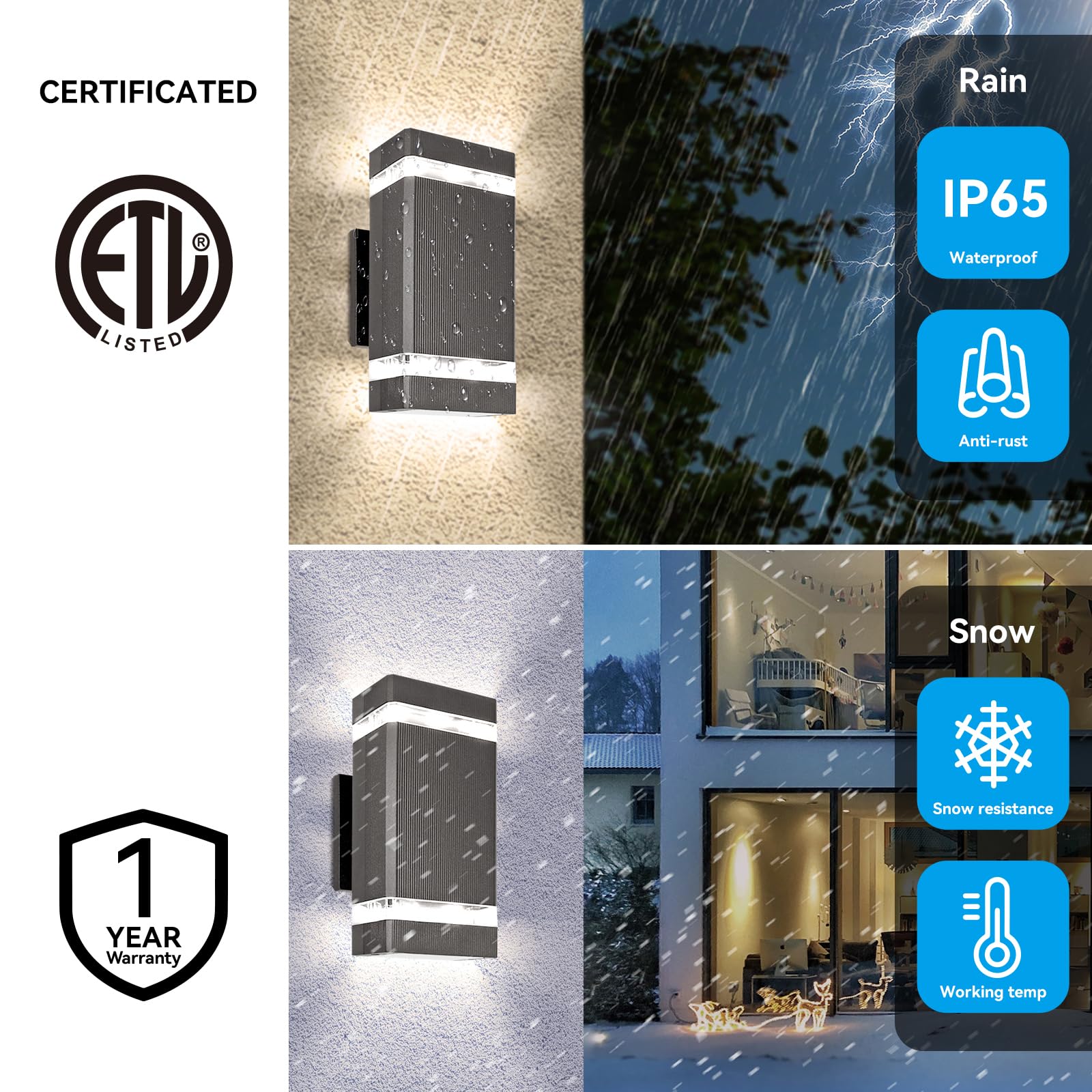 Tesjaso Dusk To Dawn Outdoor Wall Light Modern Up Down Led Wall Sconce, Aluminum Waterproof Exterior Lighting Fixture Porch Ligh