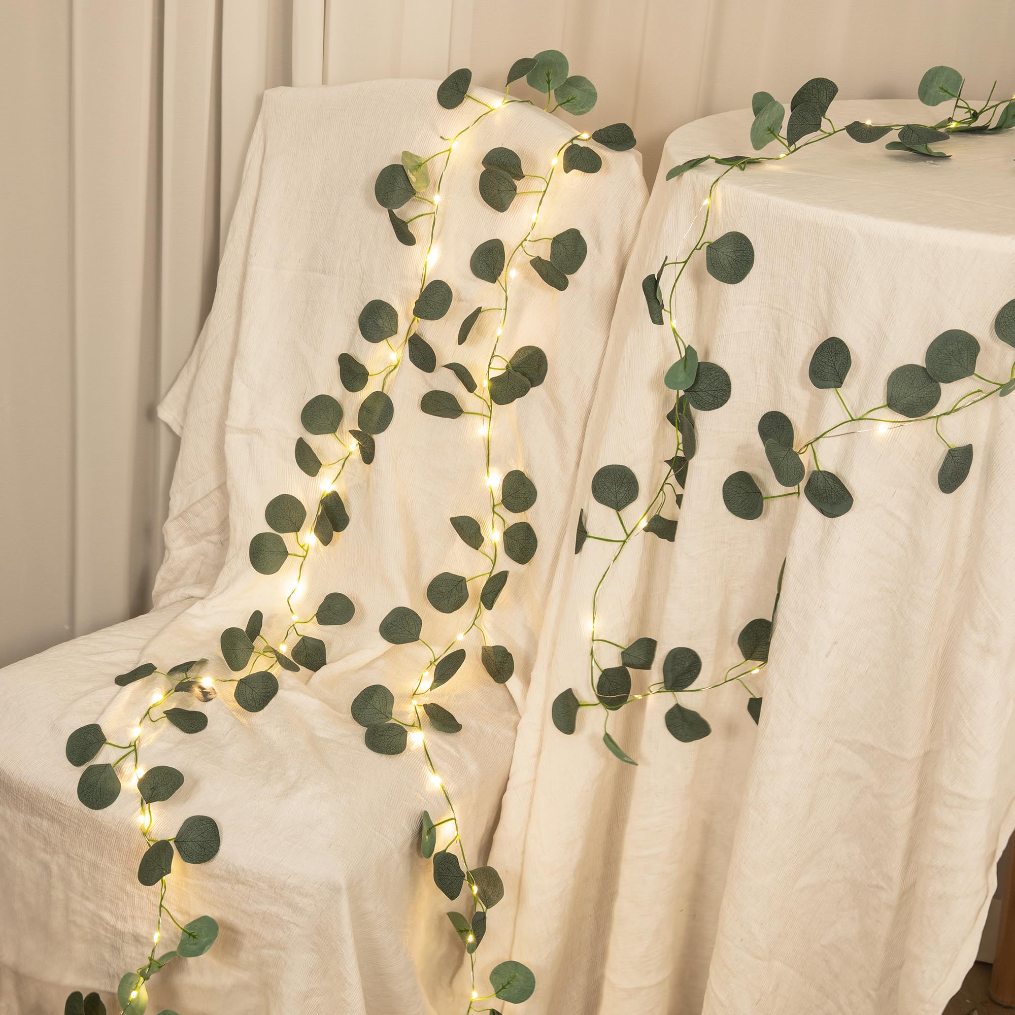 33 Ft Vine With Eucalyptus Leaf Lights Battery Operated  8 Flashing Model Waterproof 100 Leds Artifical Ivy Leaves Vine String Light For Garland Bedroom Wedding Party Holiday Patio Decor