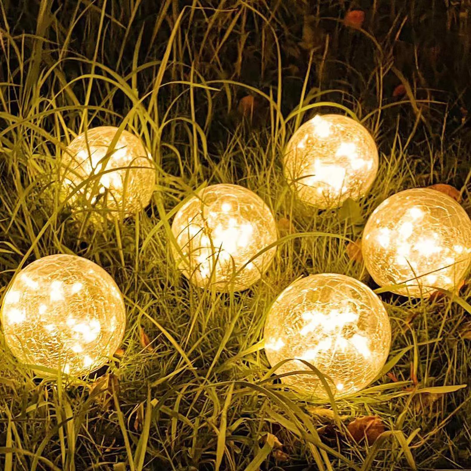 SyouHome Solar Garden Lights, 6 Pack  ed Glass Ball, Waterproof Outdoor Decor, Warm White, 3.9in
