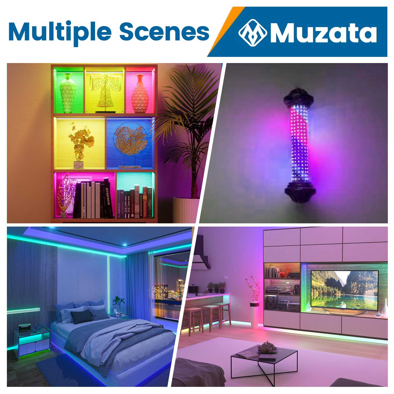 Muzata RGB LED Strip Light 16.4FT, High Density 96 LEDs, Model AC1L, Copper Material, Regular Size