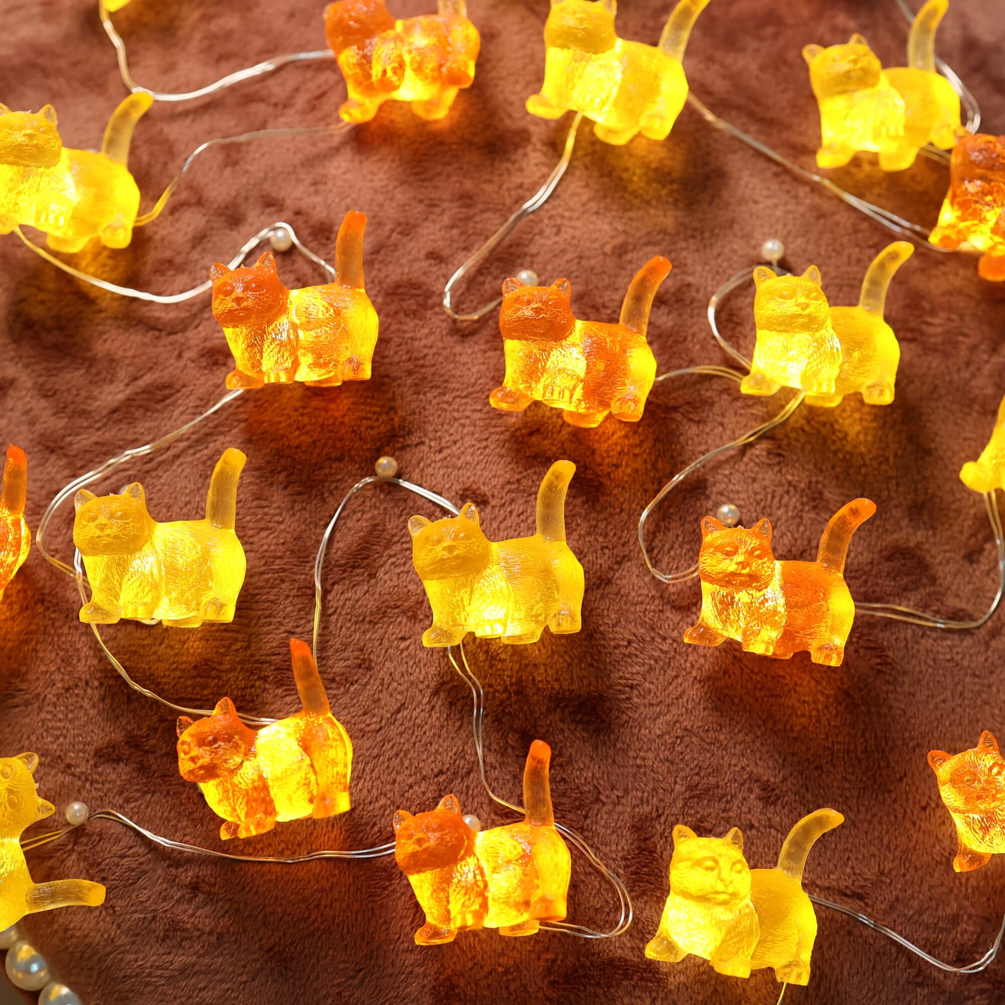 enlaceray Solar Cat String Lights - 40LED Waterproof Fairy Lights for Garden & Patio - Brown - Model DO-solar-2023-LR