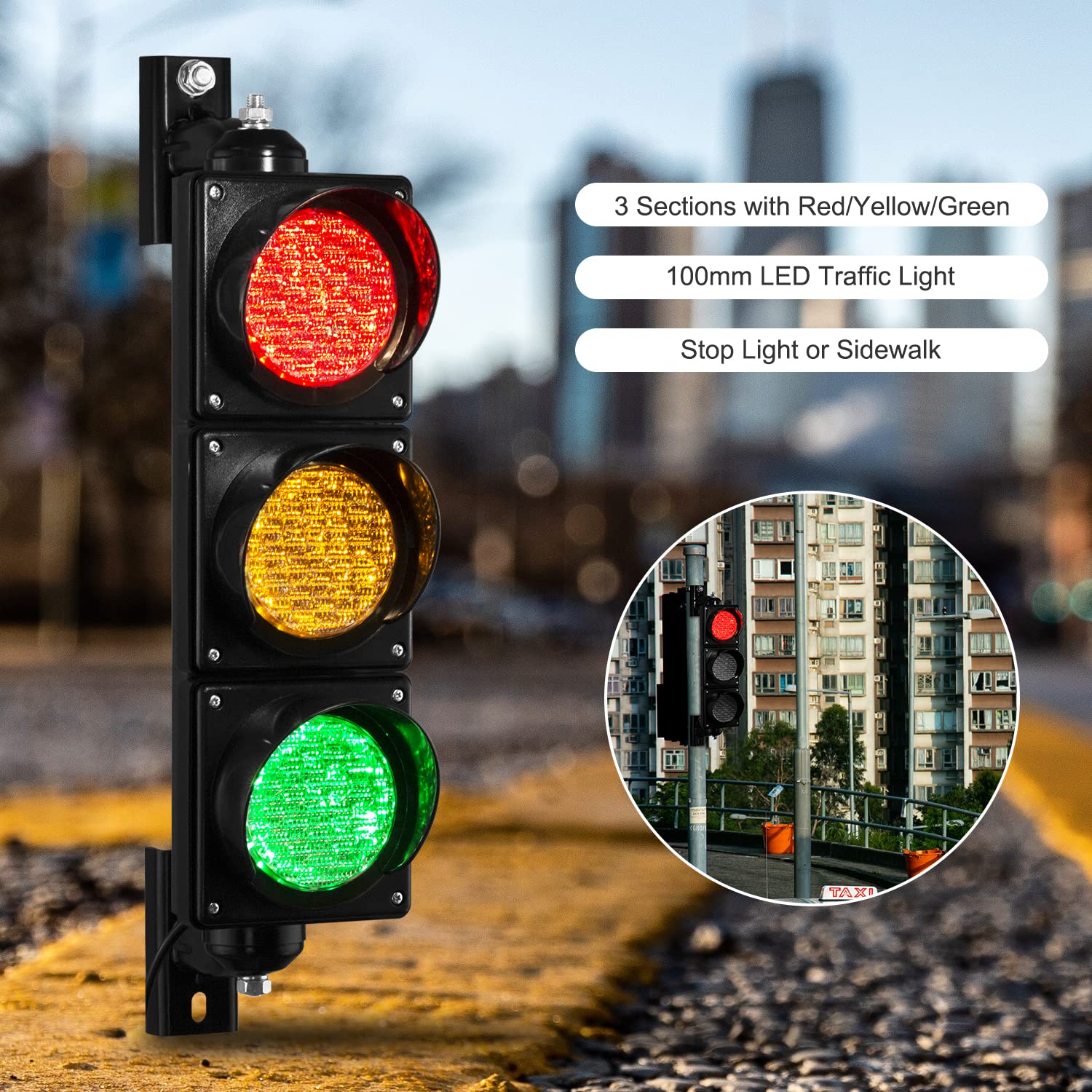 Bbmi Ac85-265V(4 Inch) Traffic Light, Red Yellow Green Traffic Signal Light, Pc Housing Stop And Go Light, Outdoor Waterproof Ip65 Industrial Led Traffic Lamp
