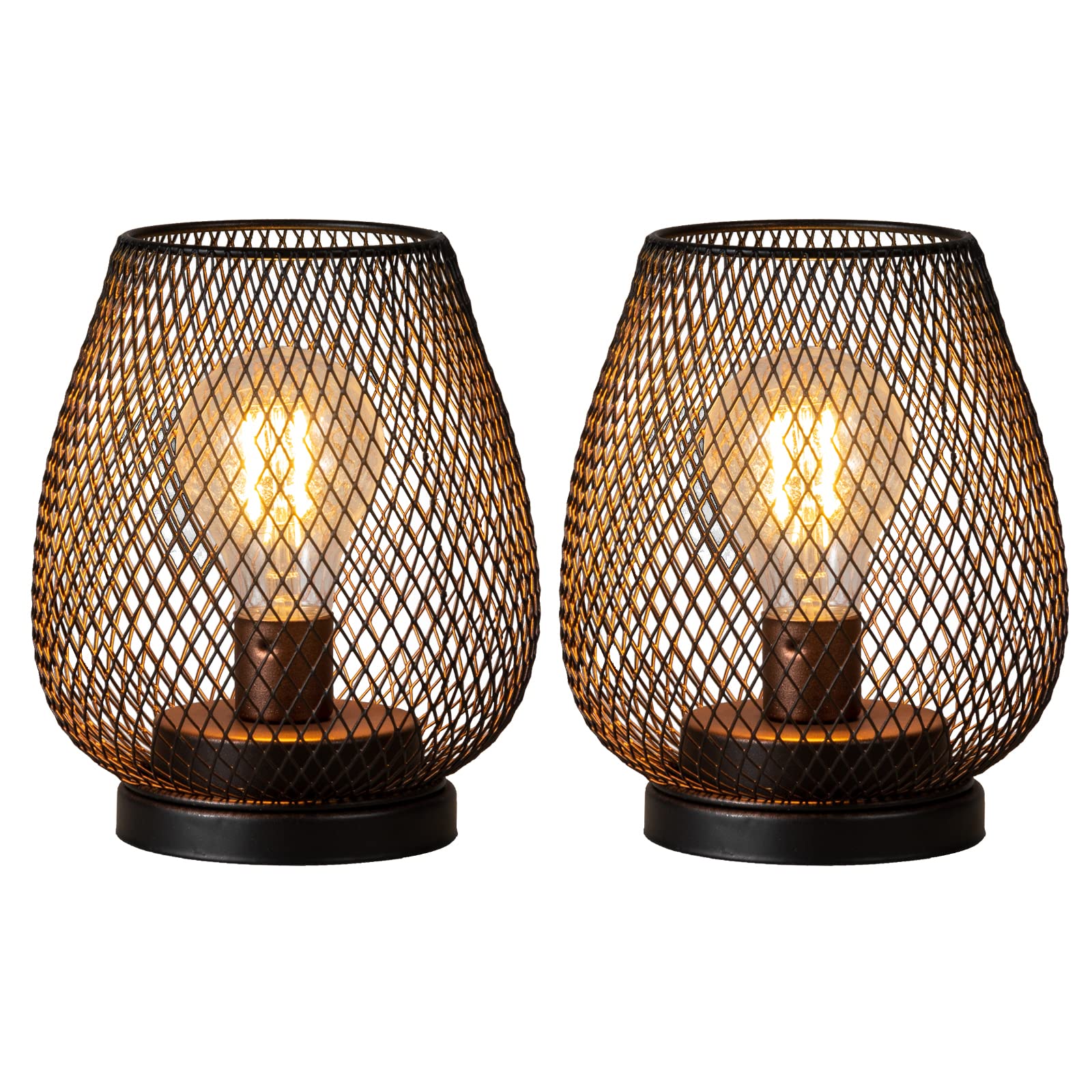 DECORKEY LED Table Lantern Set of 2, Vintage Metal Cage, Battery Operated, Indoor/Outdoor Use, Oval Shape, Model DKTL-100