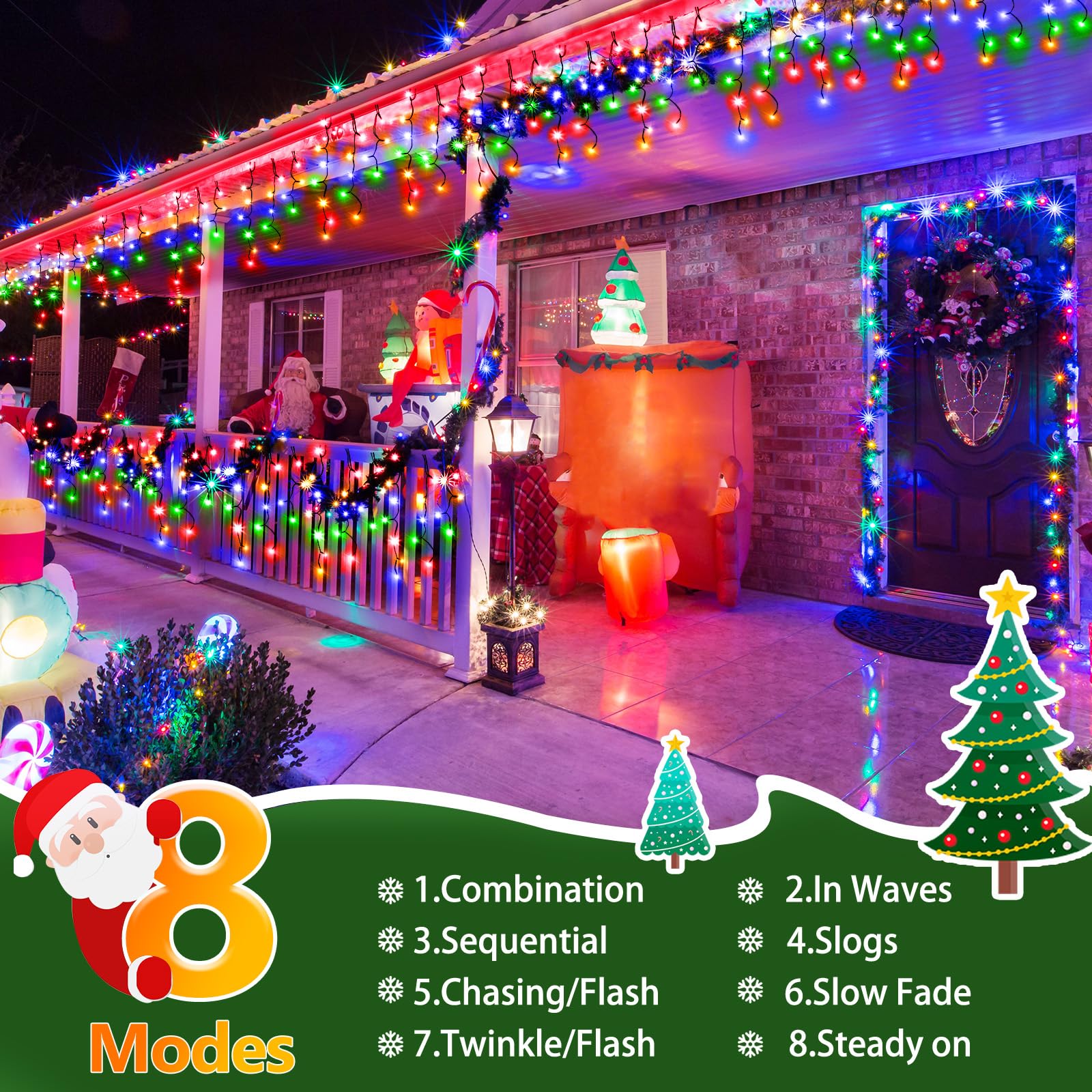 Hezbjiti 400Led Christmas Lights Outdoor 33Ft Icicle Lights Dark Green Wire Led Icicle Lights Outdoor With 8 Modes 75 Drops Fair