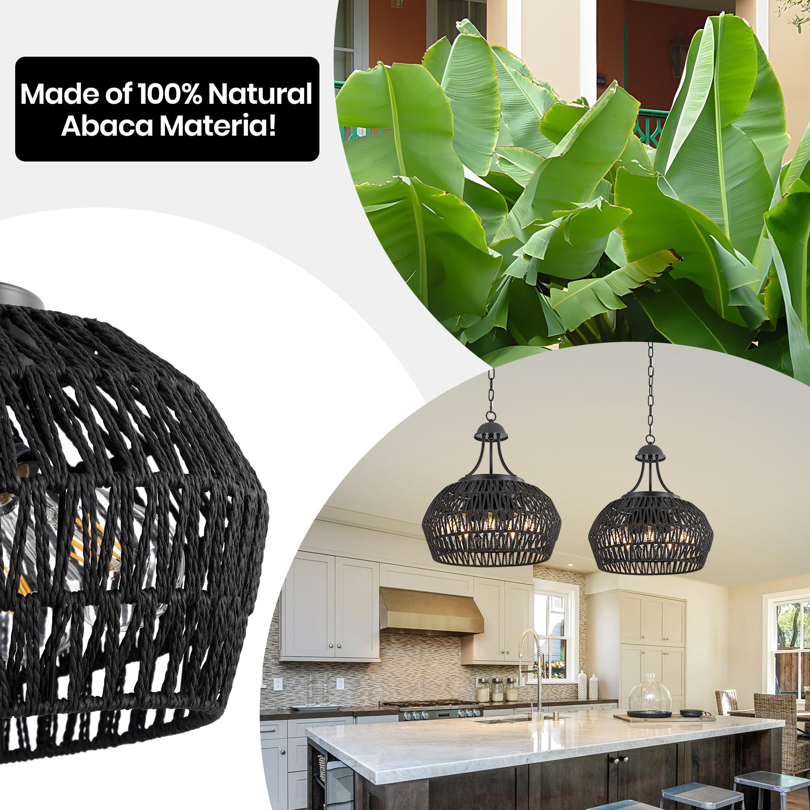 5-Light Black Rattan Chandeliers For Dining Room, Farmhouse Chandelier Light Fixture With Wicker Lampshade, Large Boho Coastal H