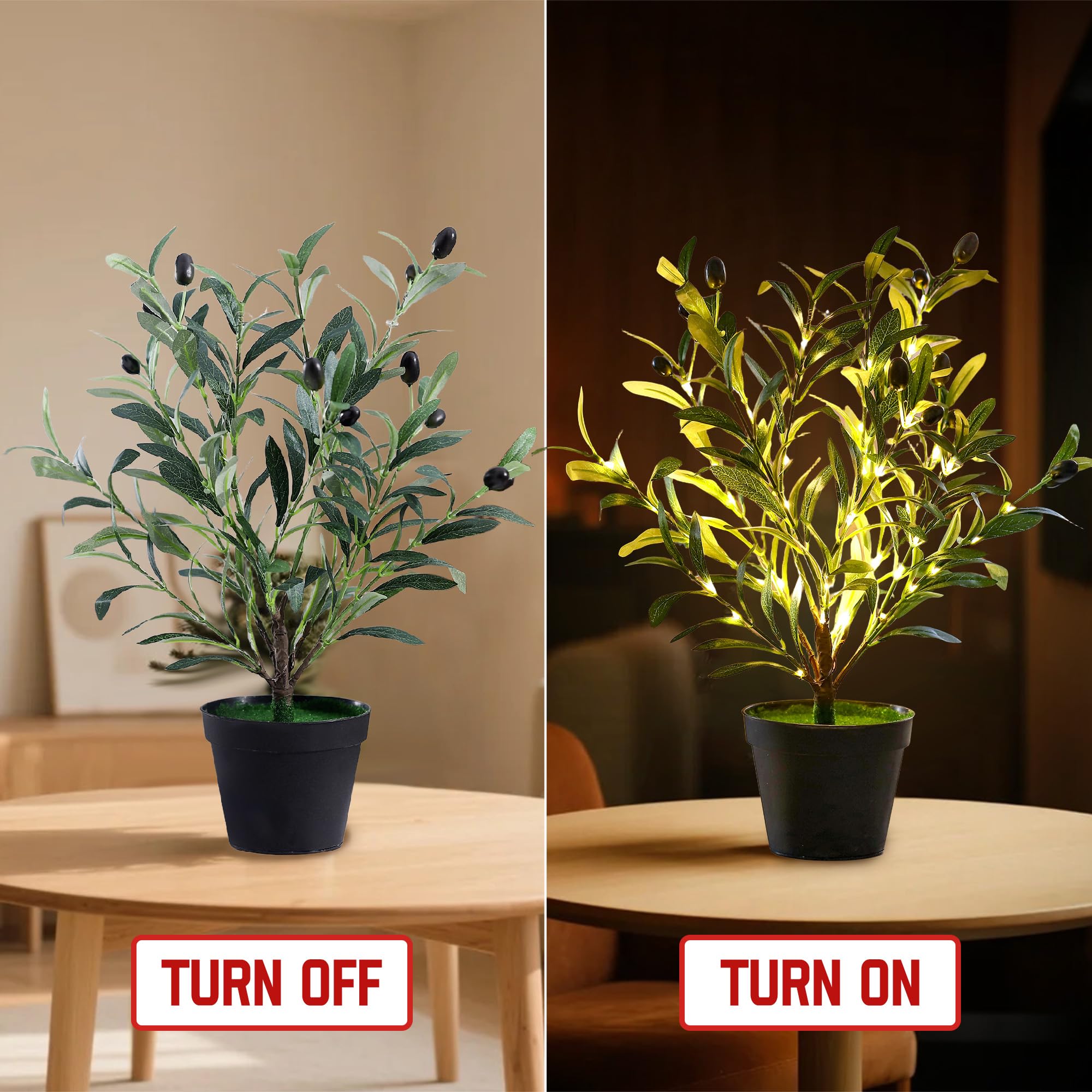hibeauti Artificial Olive Tree Lamp - Faux Silk Cloth, Flower Light - Home Decor for Living Room, Office, Coffee Shop - Olive Tree Color